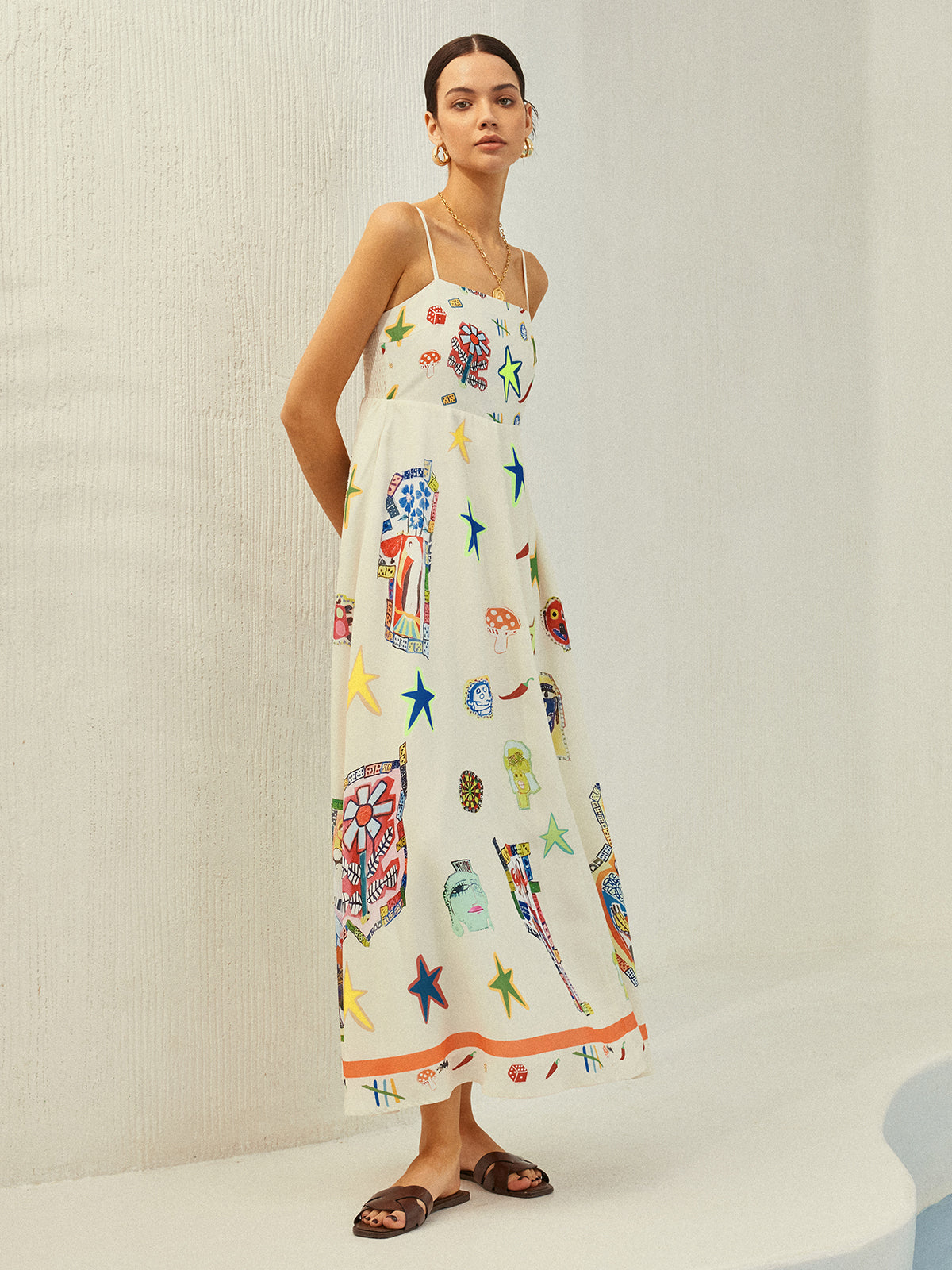 Adjustable Strap Print Dress With Pockets - Chic Rio