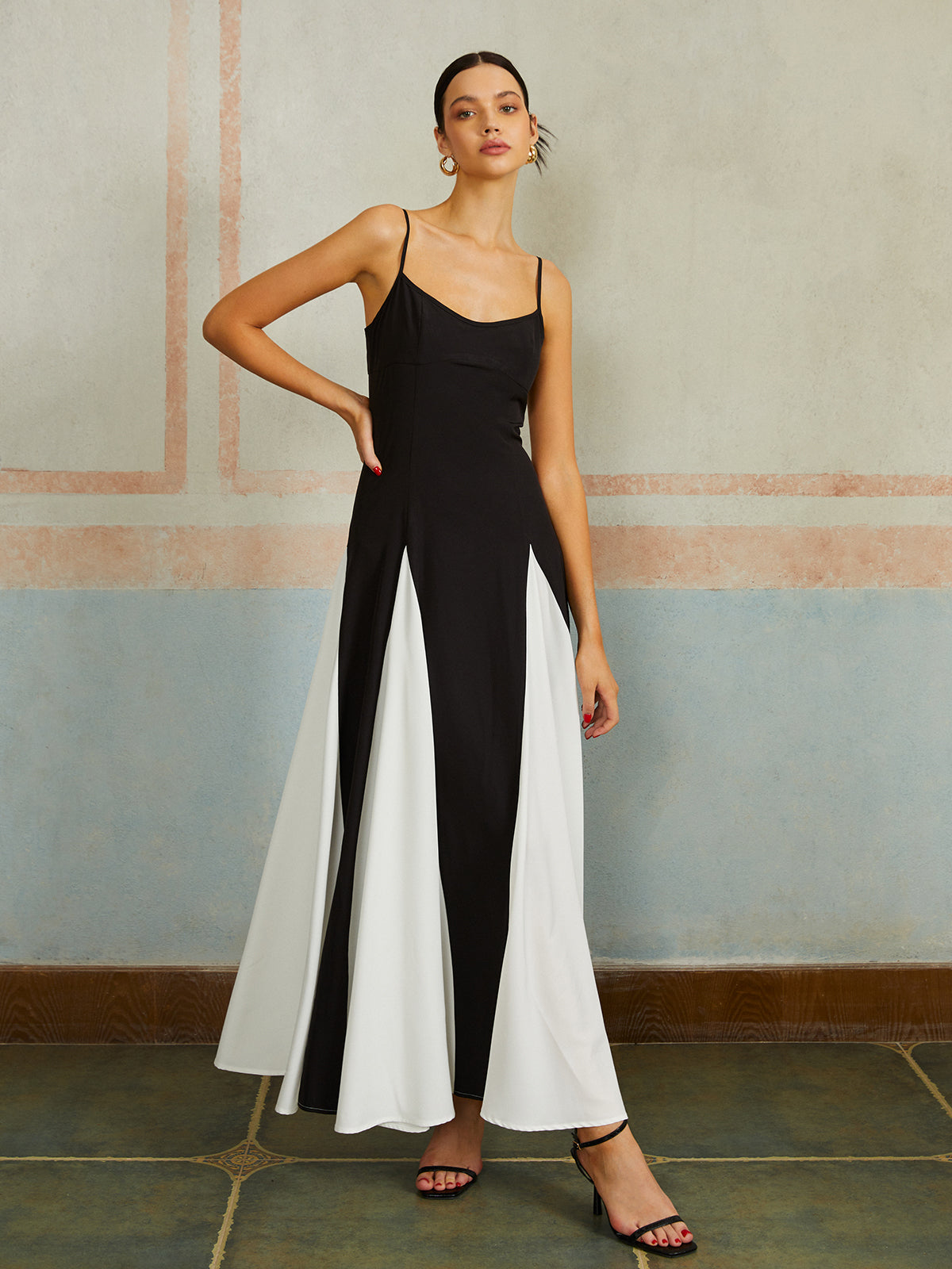 Color Block Spaghetti Strap Long Dress - Chic Rio