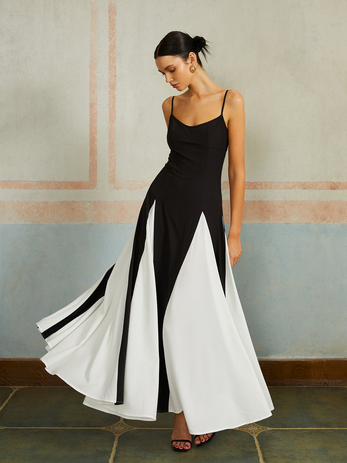 Color Block Spaghetti Strap Long Dress - Chic Rio