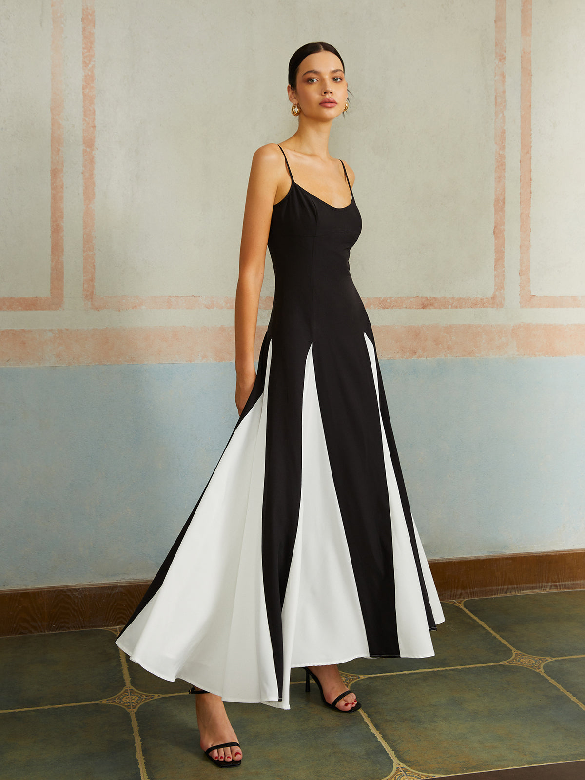 Color Block Spaghetti Strap Long Dress - Chic Rio