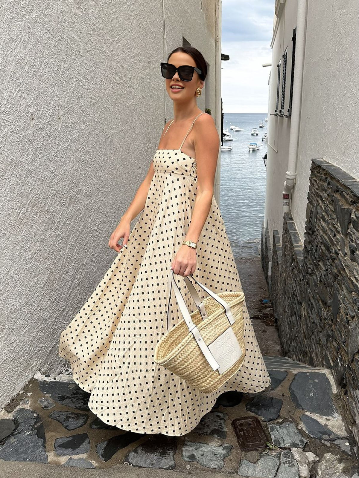 Printed Spaghetti Strap Long Dress - Chic Rio