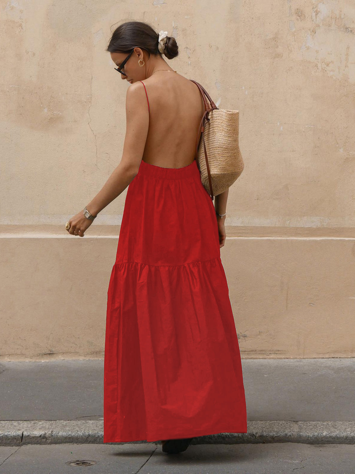 Solid Backless Long Dress - Chic Rio