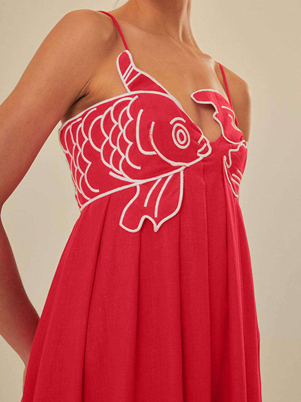 Embroidered Fish Semi-Sheer Cami Dress - Chic Rio