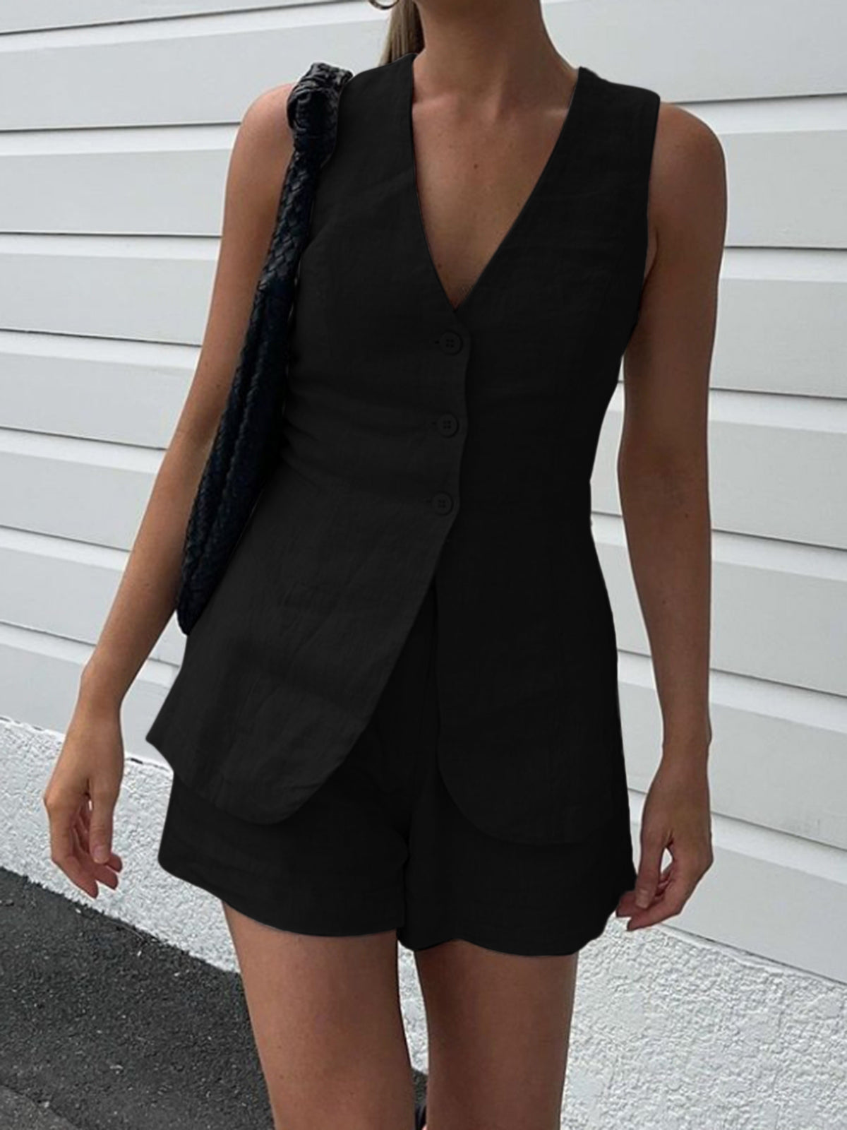 Drawstring Split Casual Shorts Set - Chic Rio