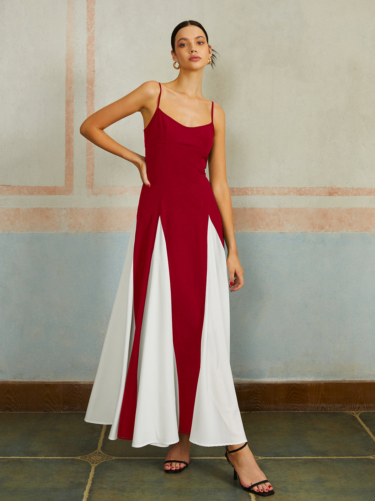 Color Block Spaghetti Strap Long Dress - Chic Rio