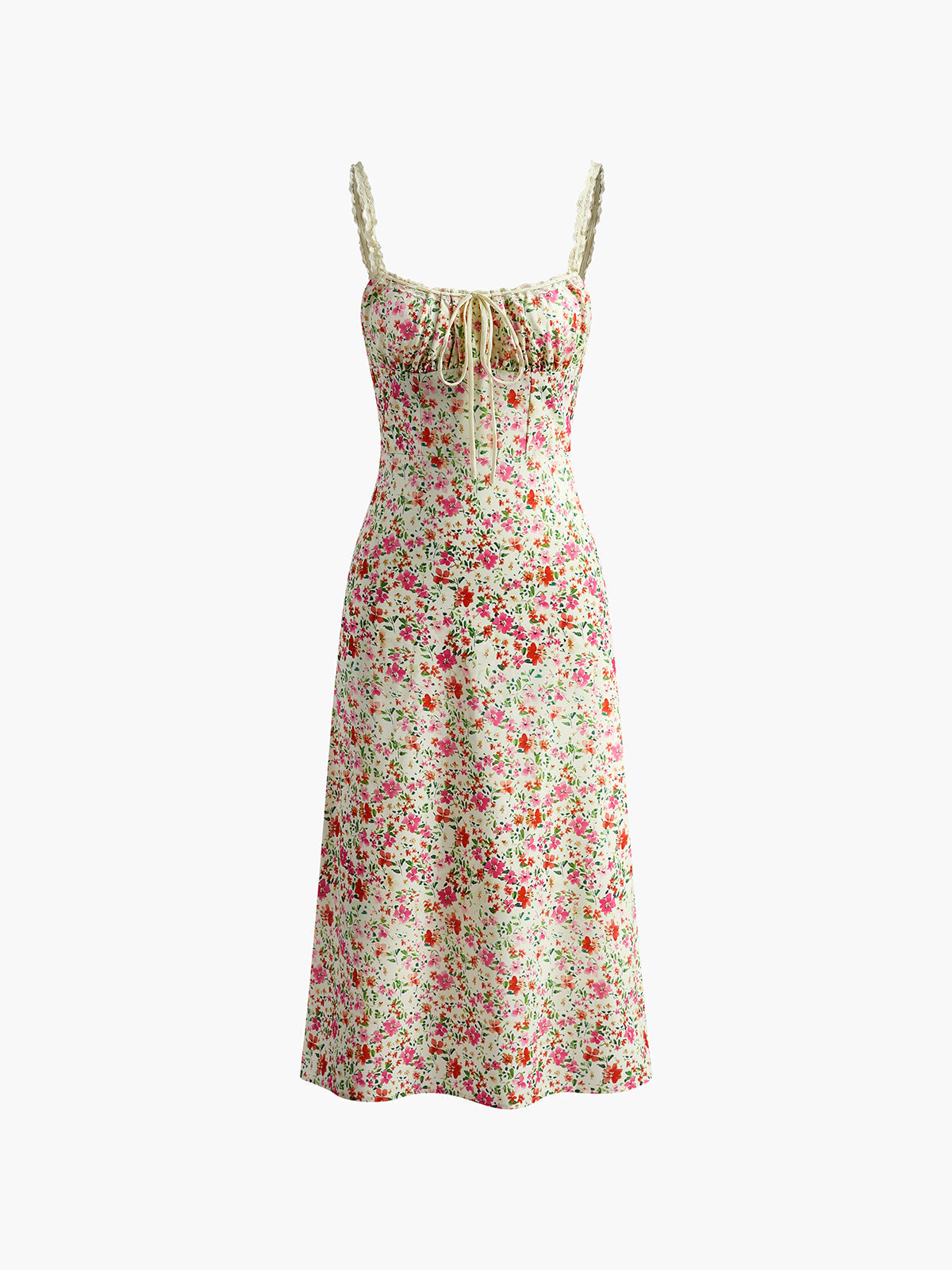 Floral Print Trim Cami Midi Dress - Chic Rio