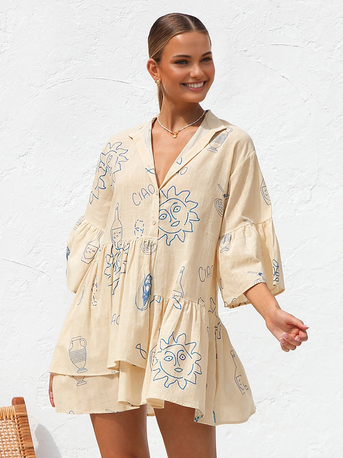 Oversized Sun Print Short Dress - Chic Rio