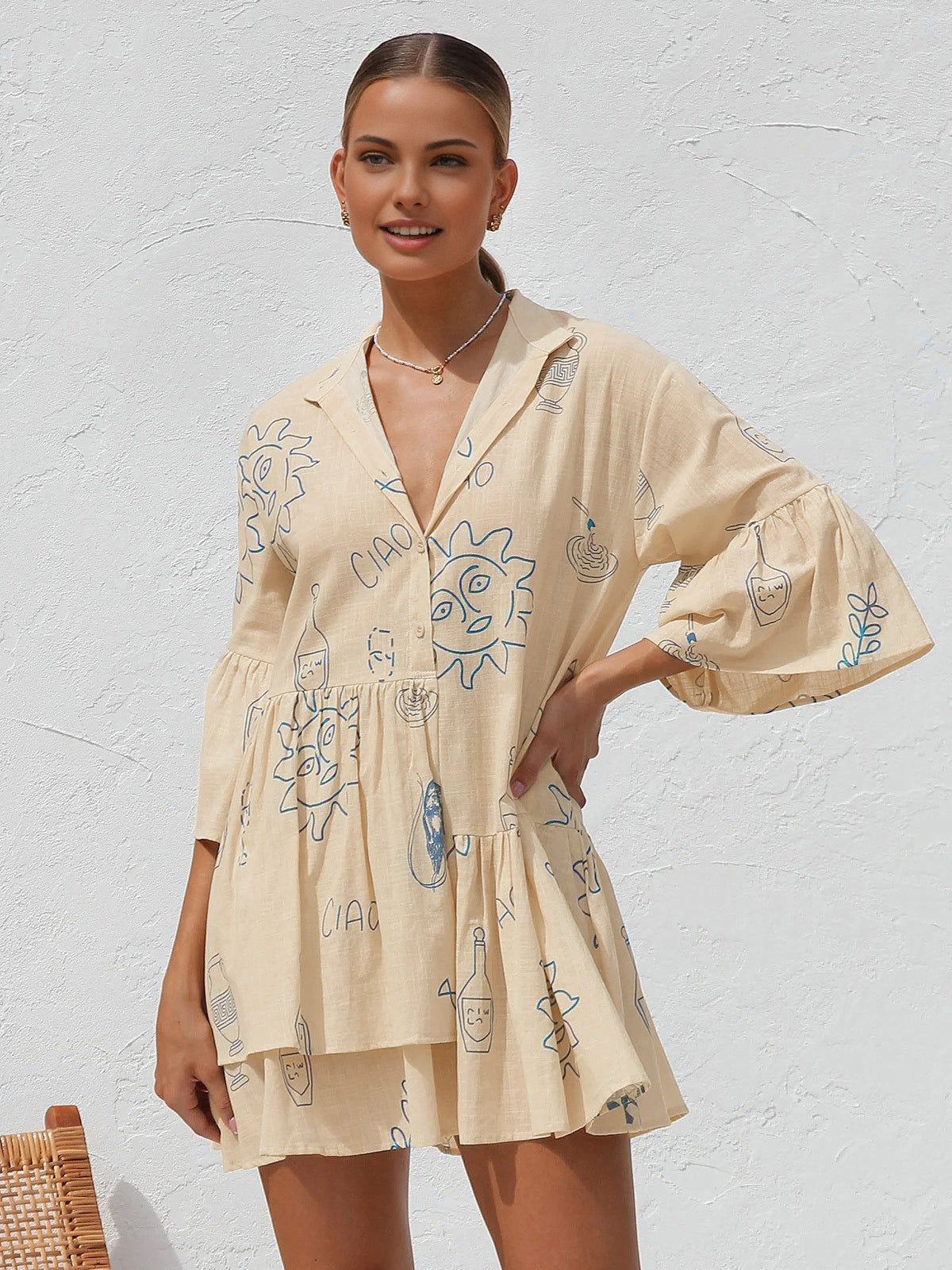 Oversized Sun Print Short Dress - Chic Rio