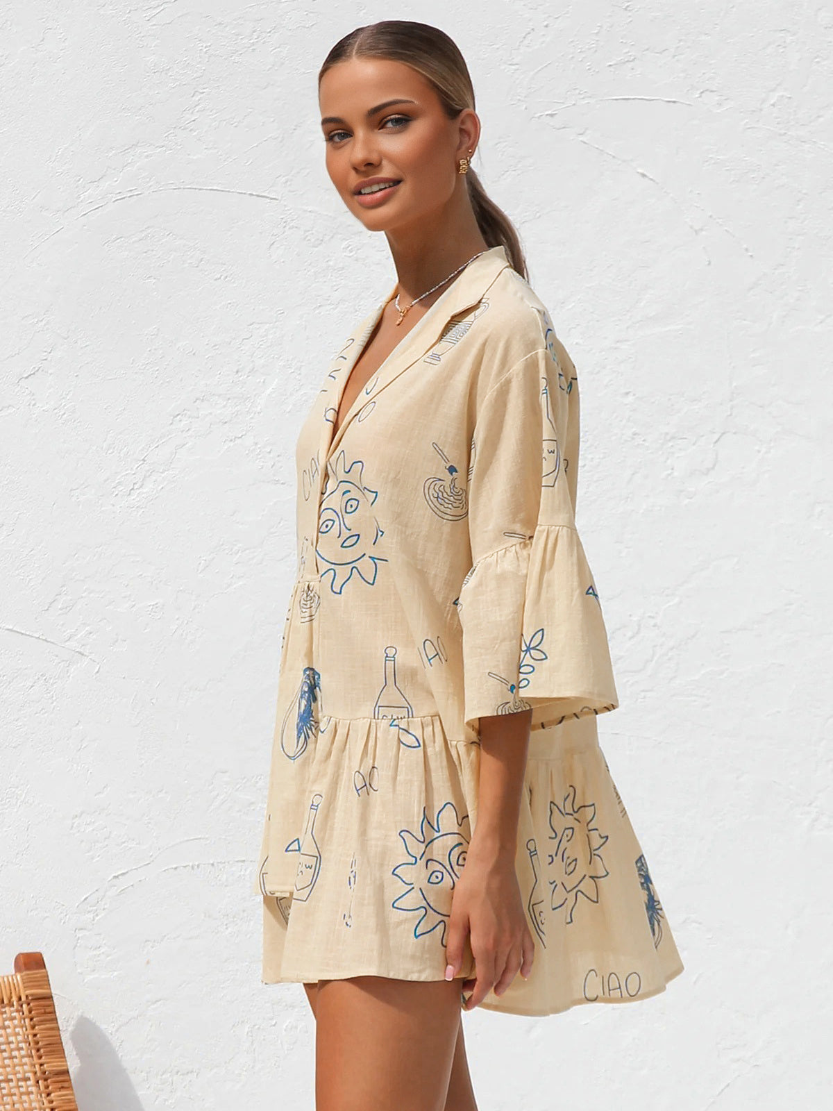 Oversized Sun Print Short Dress - Chic Rio