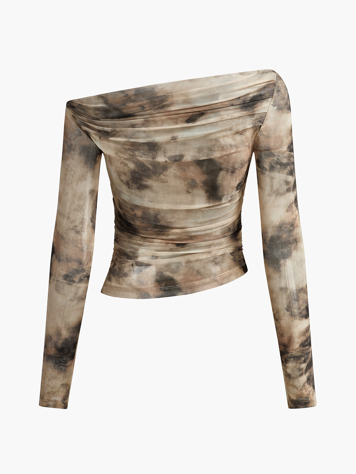 Semi-Sheer Tulle Mesh Off Shoulder Long Sleeve Crop Top - Chic Rio