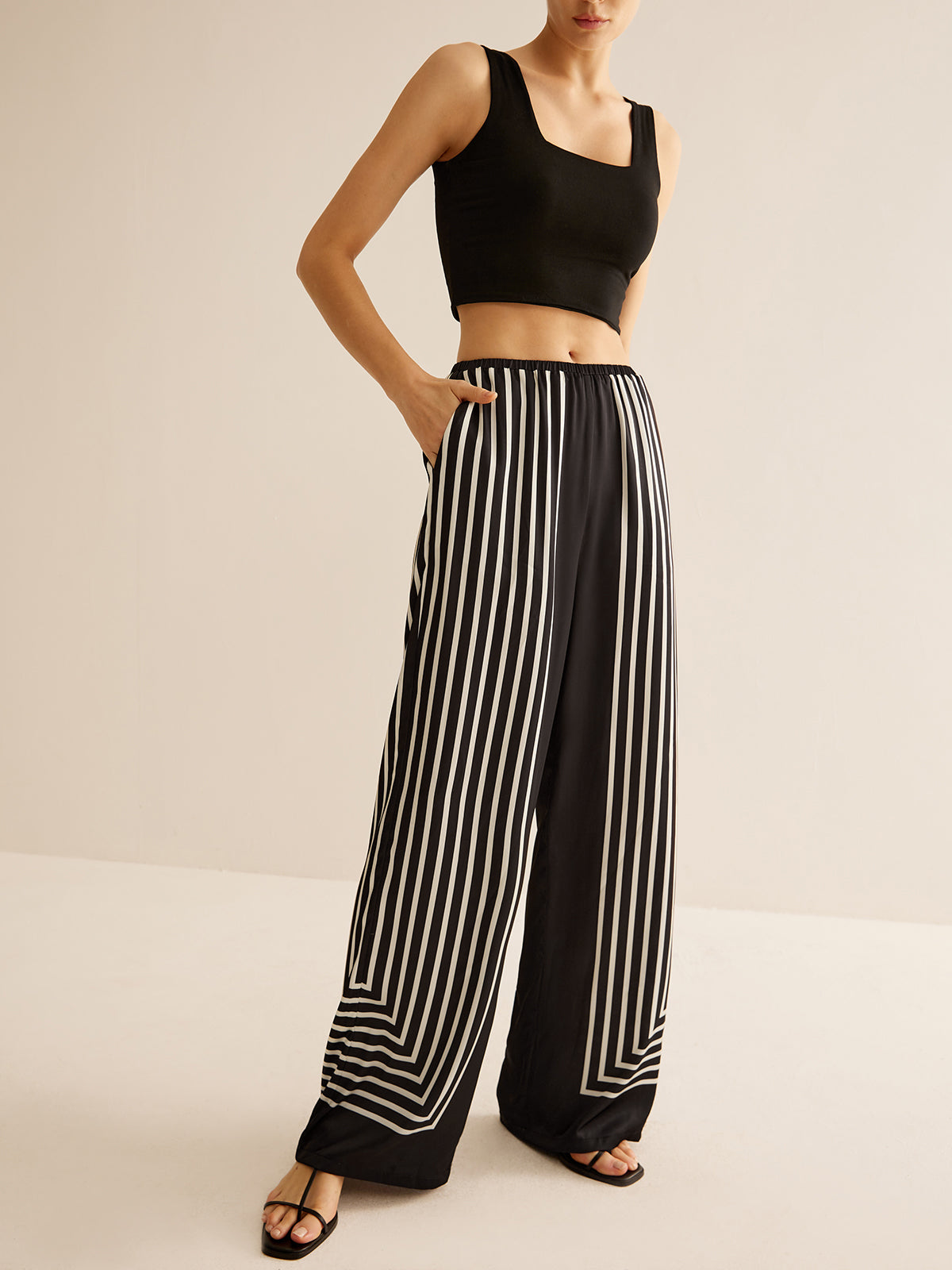 Geometric Pinstripe Satin Pants - Chic Rio