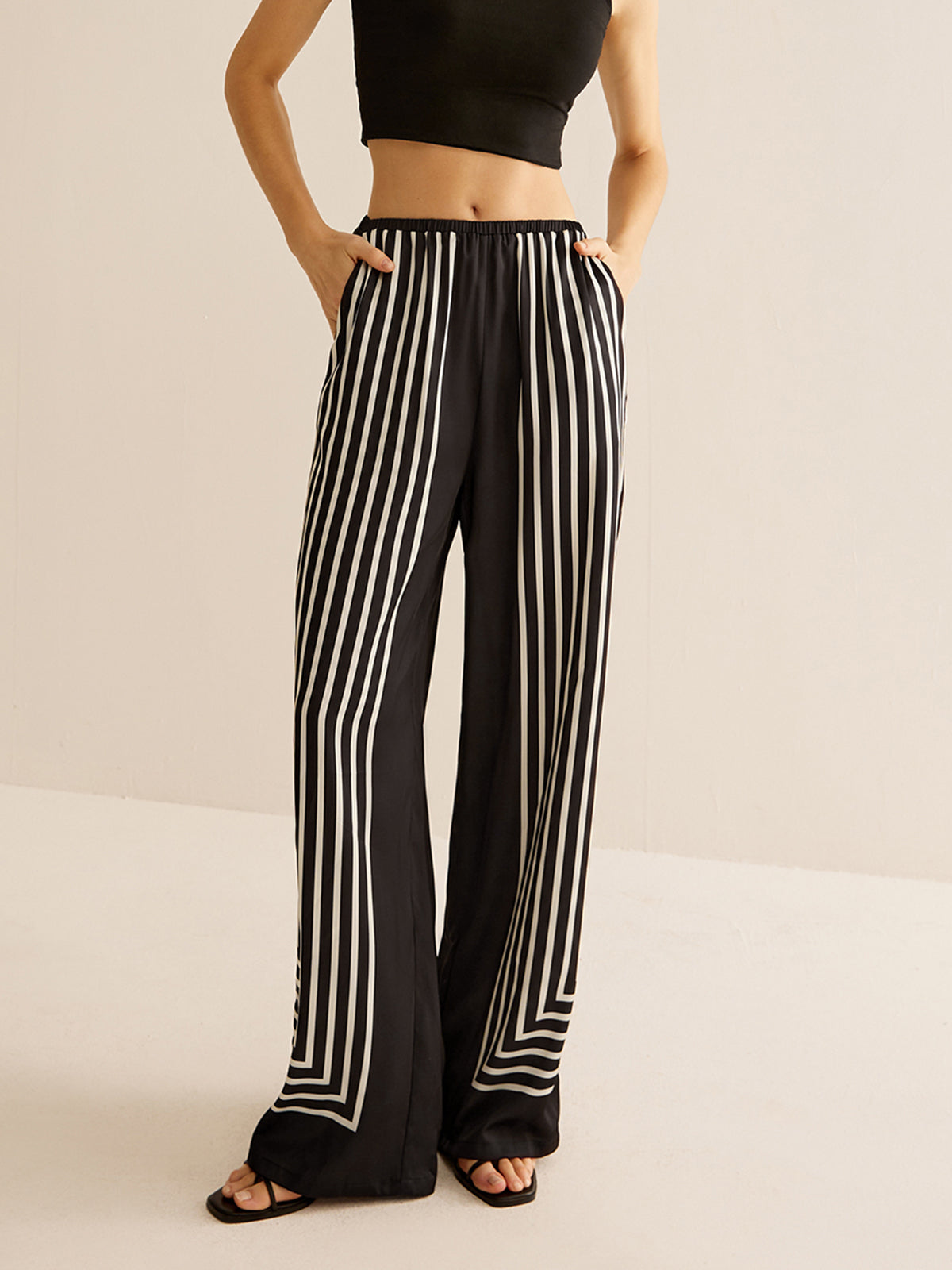 Geometric Pinstripe Satin Pants - Chic Rio