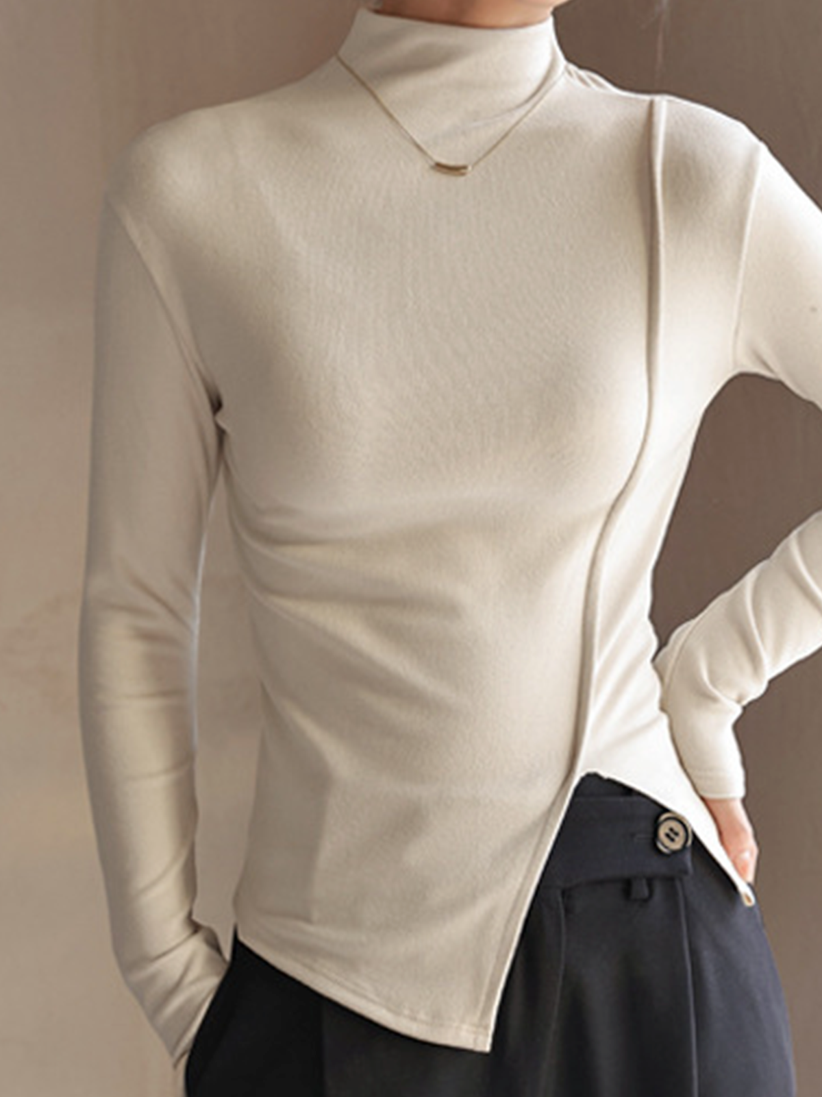 Piping Slit Jersey Slim T-Shirt - Chic Rio