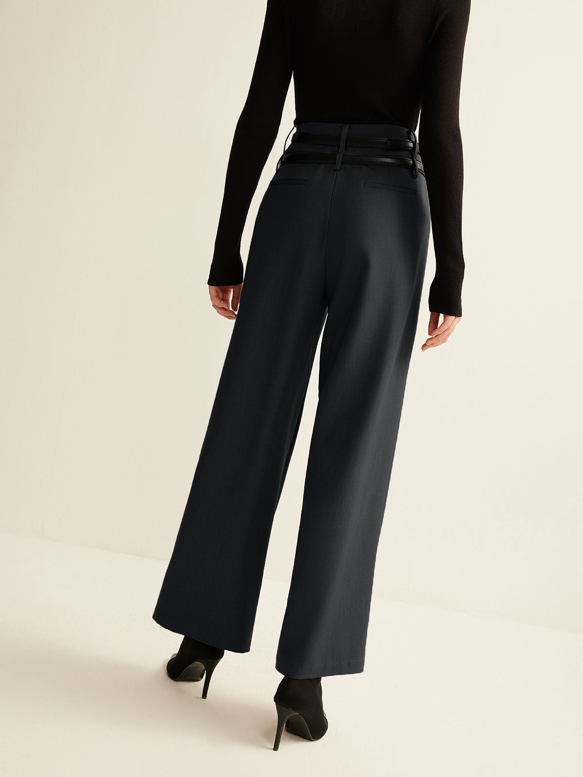 Double-Belt Pleated Straight Pants - Chic Rio