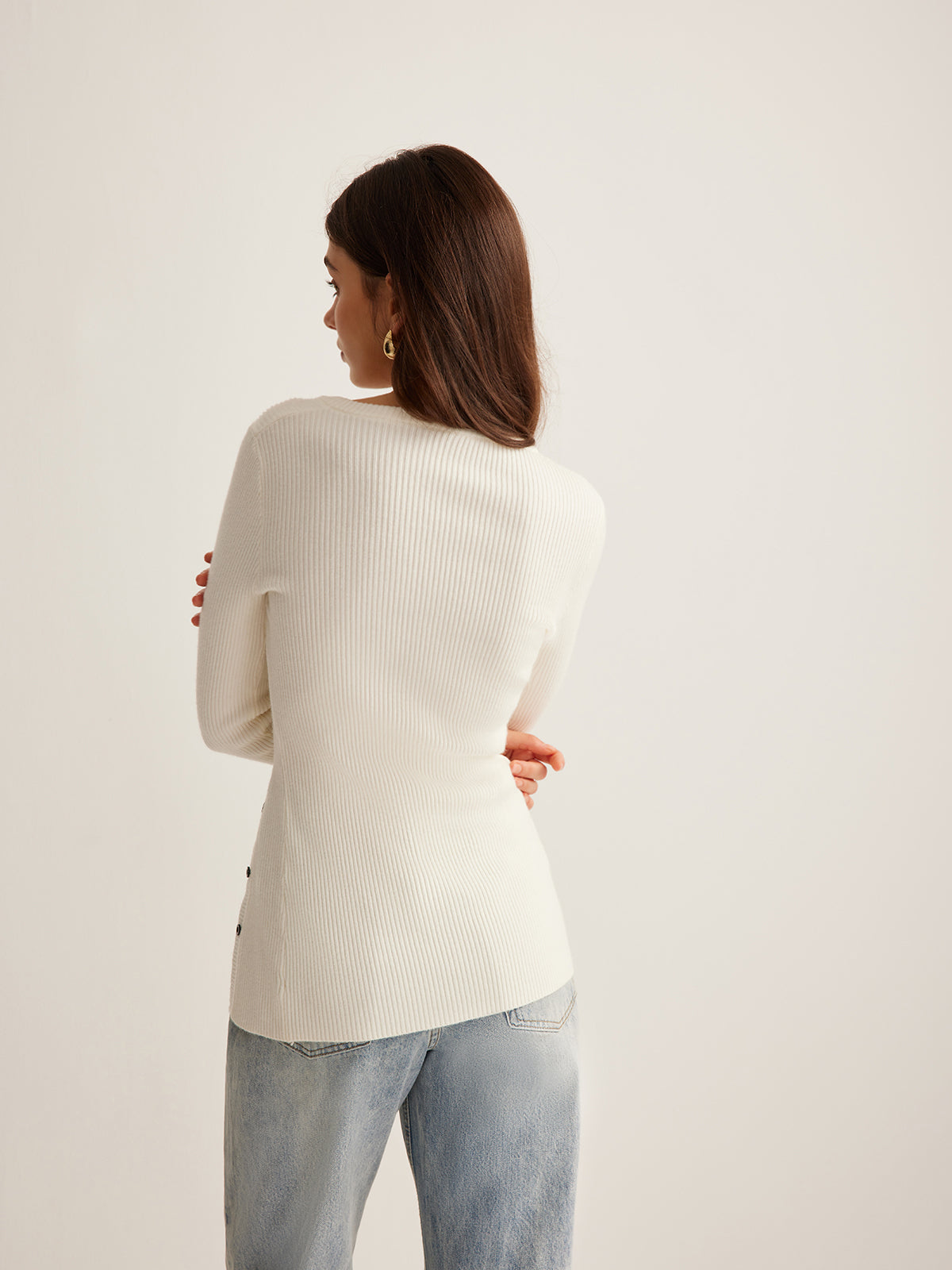 Plain Asymmetrical Breasted Sweater - Chic Rio
