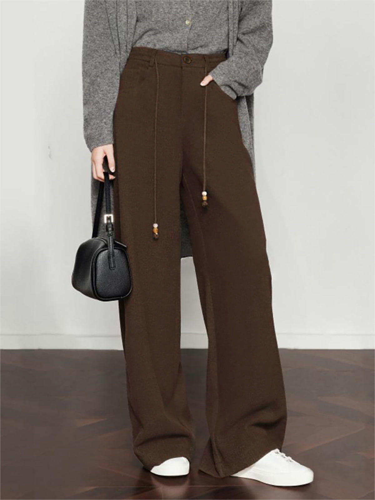 Drawstring Wide-Leg Draped Pants - Chic Rio