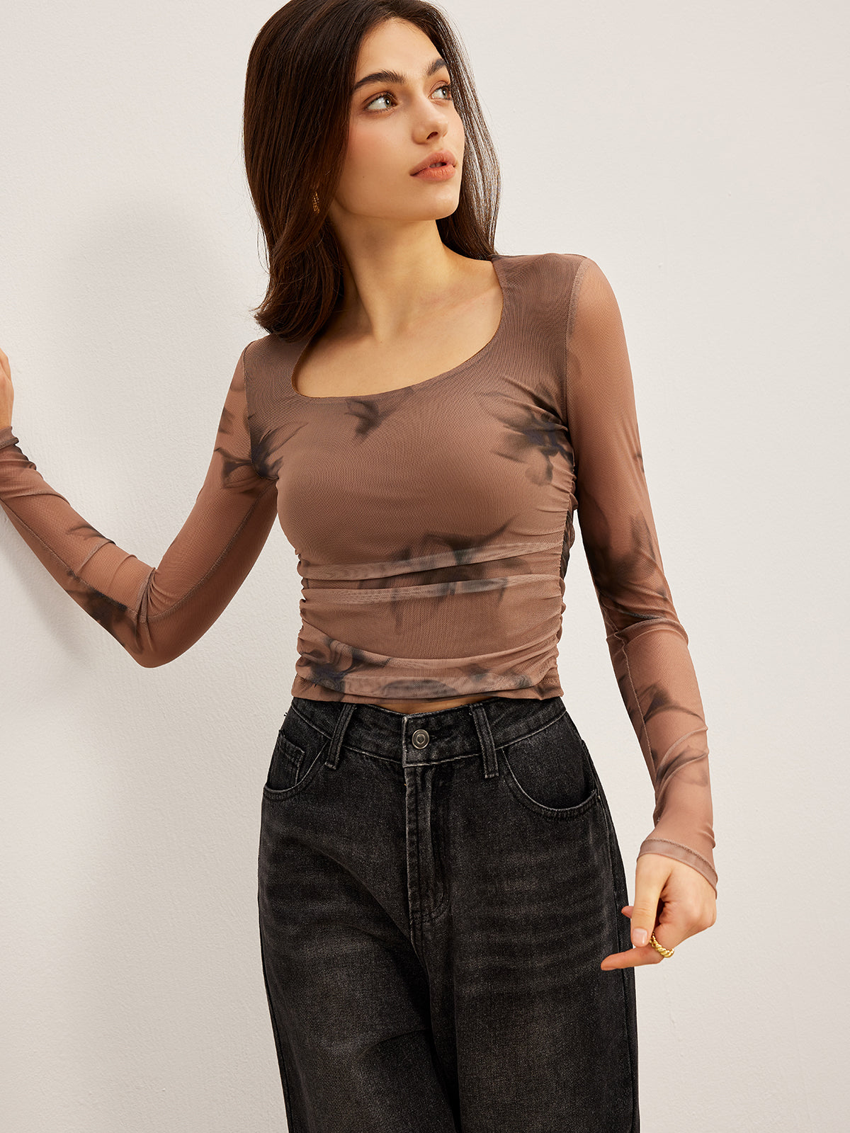 Tye Dye Floral Printed Mesh T-Shirt - Chic Rio