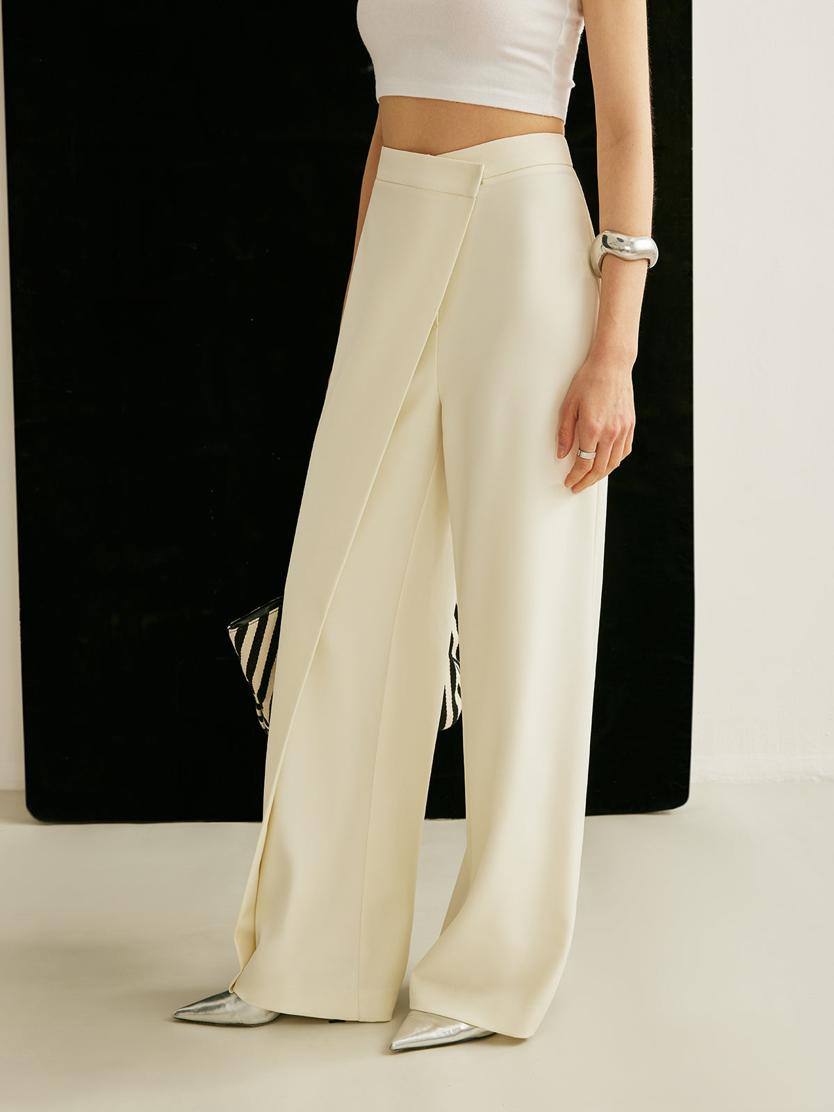 Asymmetrical Cross Wrap High-Waist Pants - Chic Rio