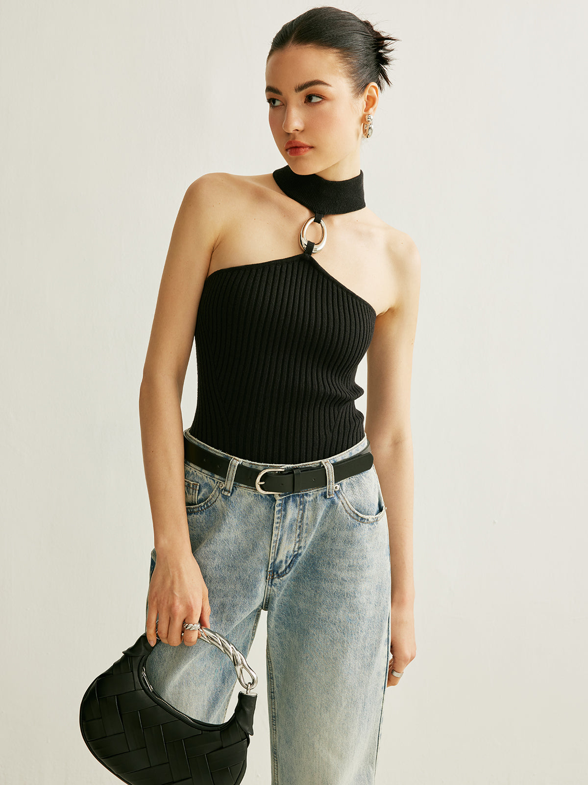 Ring Detail Ribbed Halter Top - Chic Rio