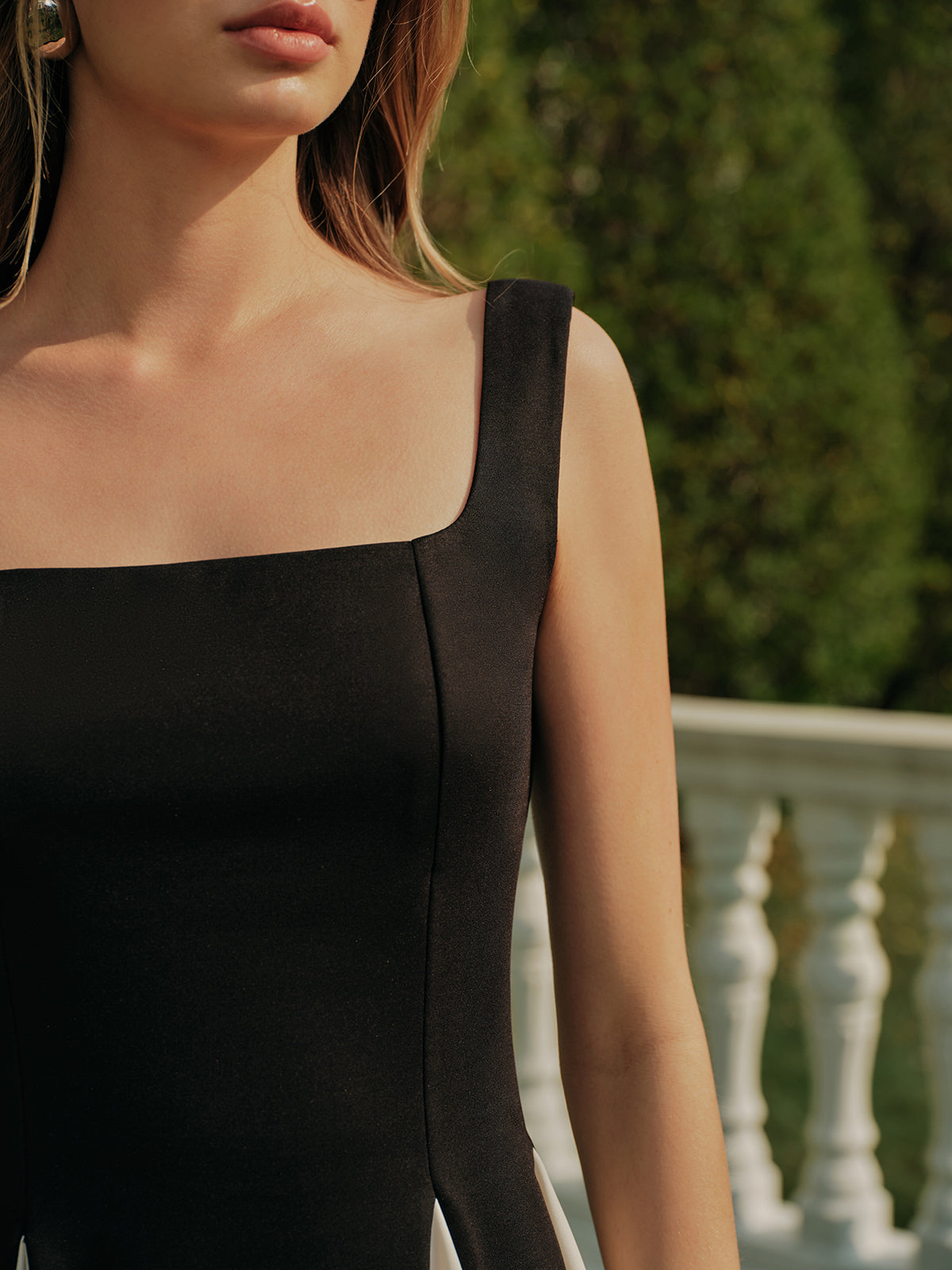 Square Neck Color Block Sleeveless Dress - Chic Rio