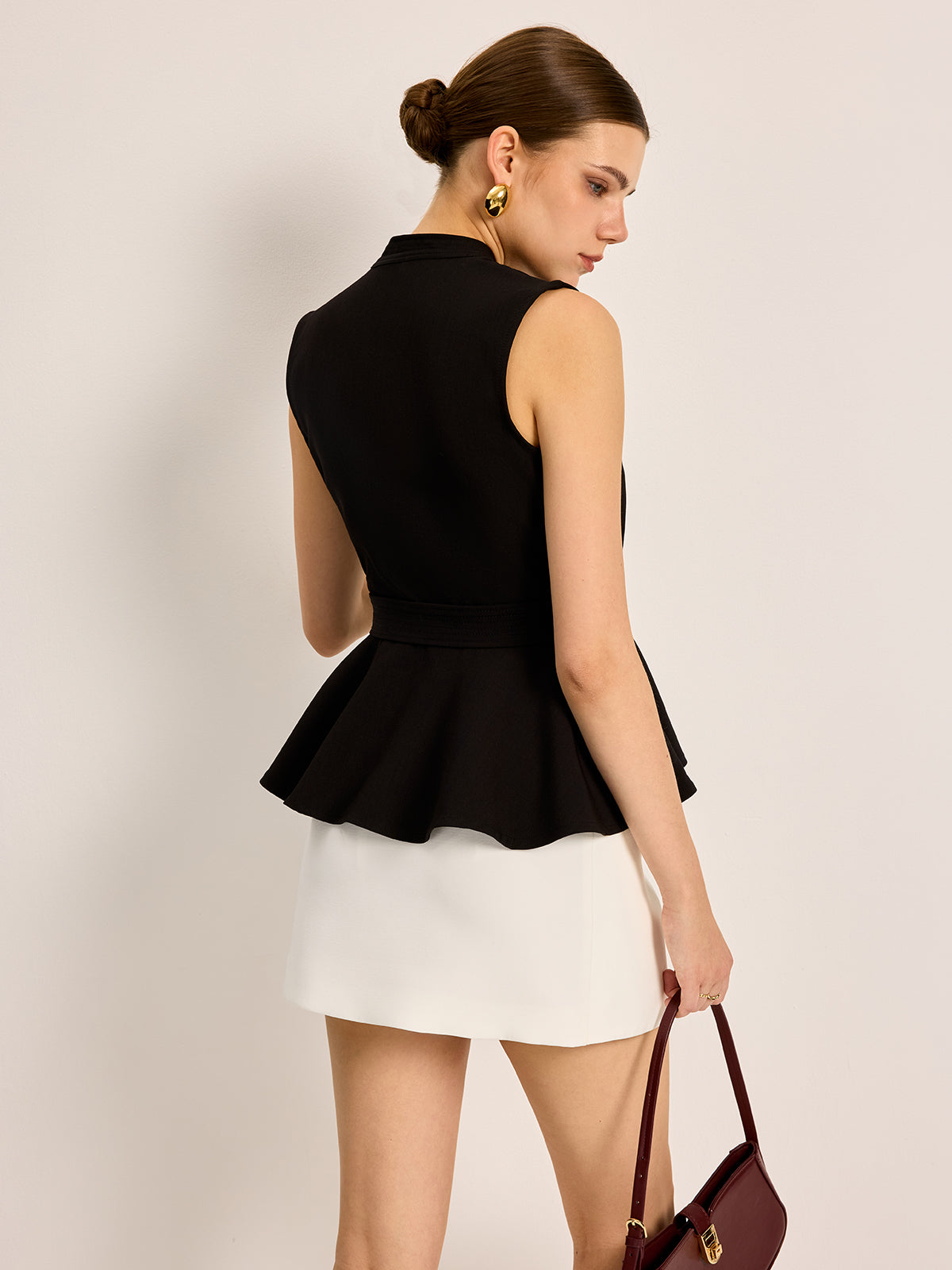 Belted V-Neck Sleeveless Top - Chic Rio