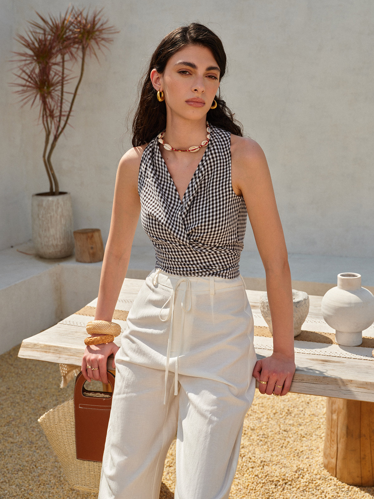 Gingham Halter Wrap Top - Chic Rio