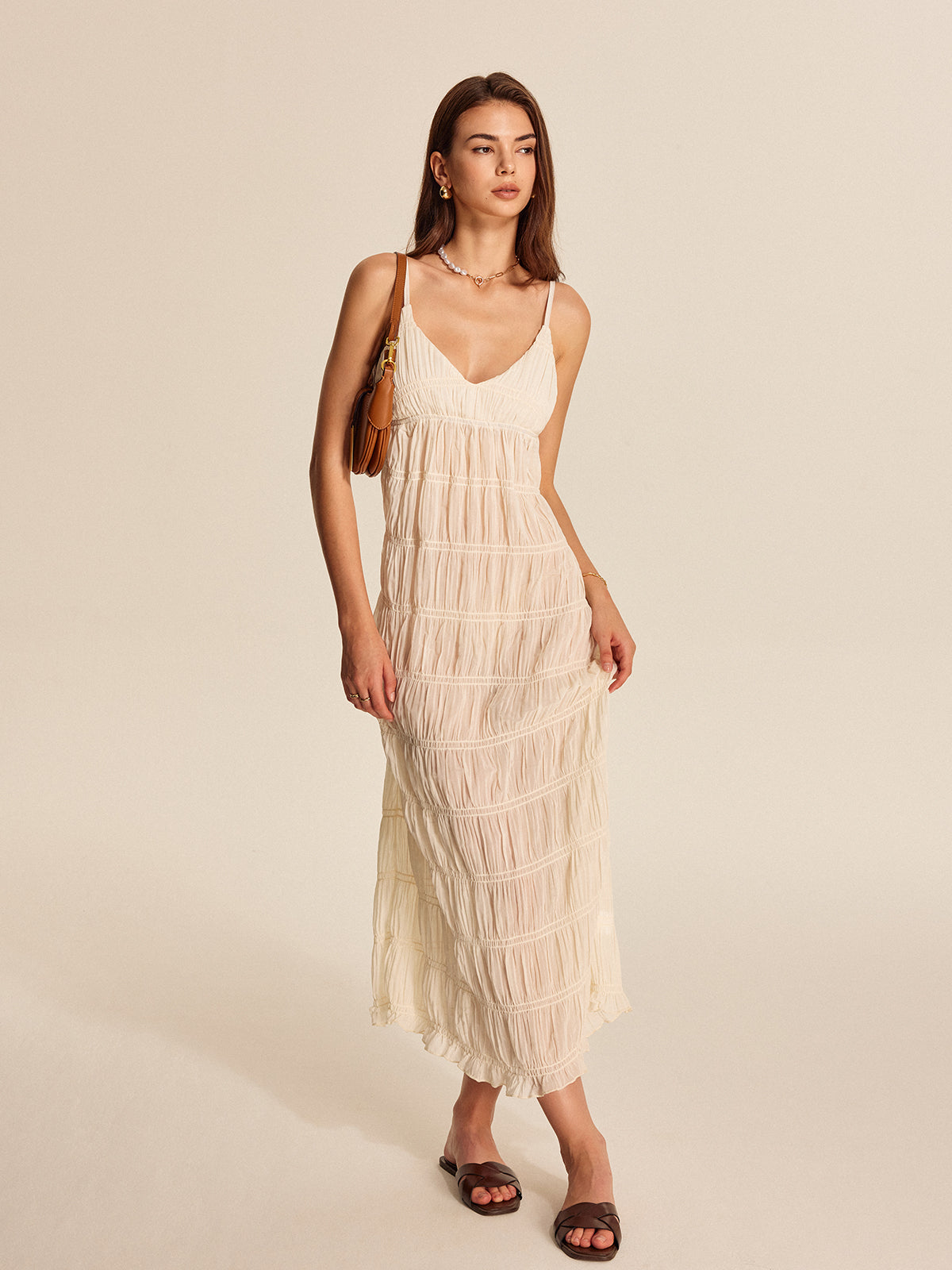 Semi-Sheer Strappy Pleated Dress - Chic Rio