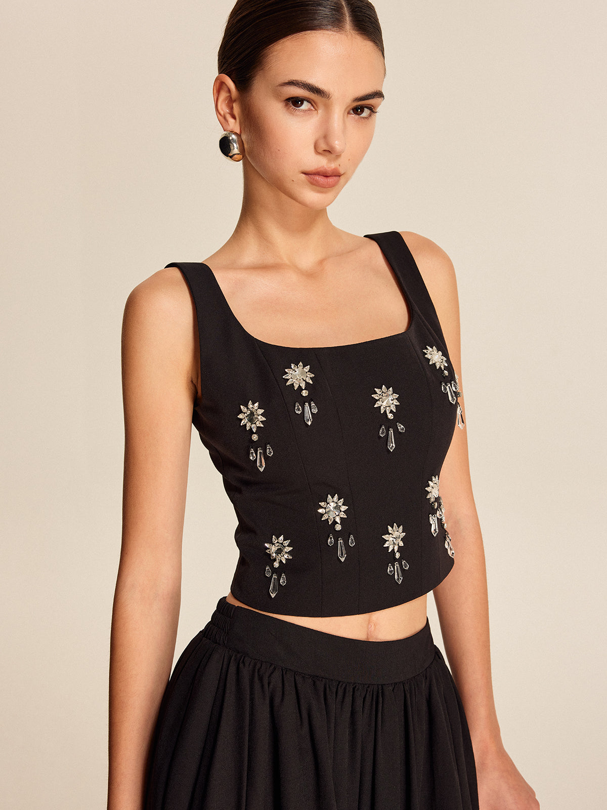 Floral Crystal Back Zipper Top - Chic Rio