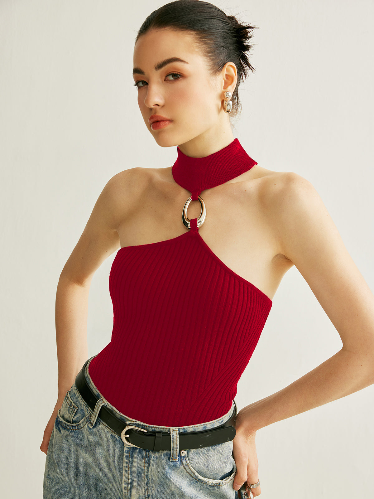 Ring Detail Ribbed Halter Top - Chic Rio
