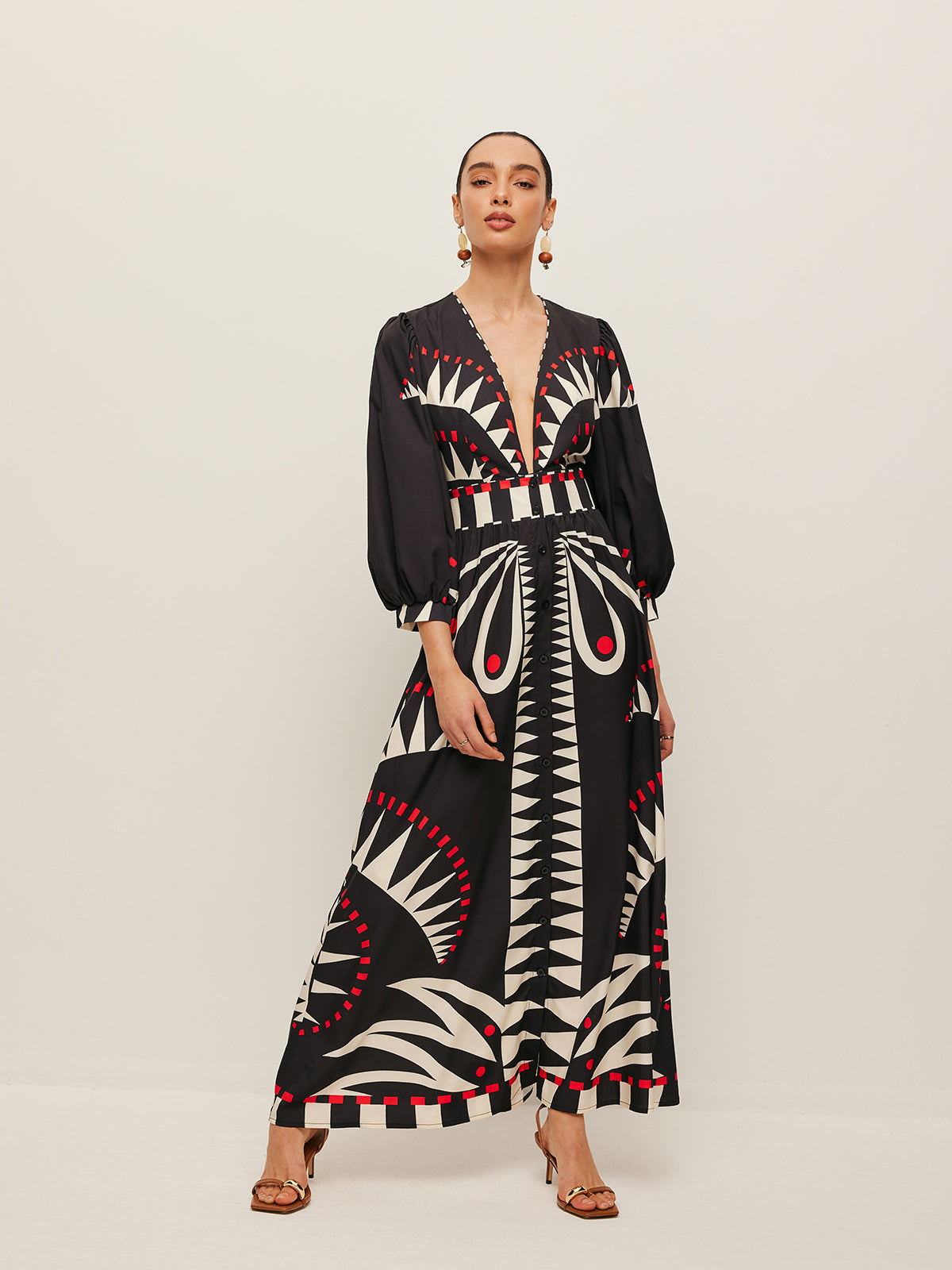 Boho Print V-Neck Split Dress - Chic Rio