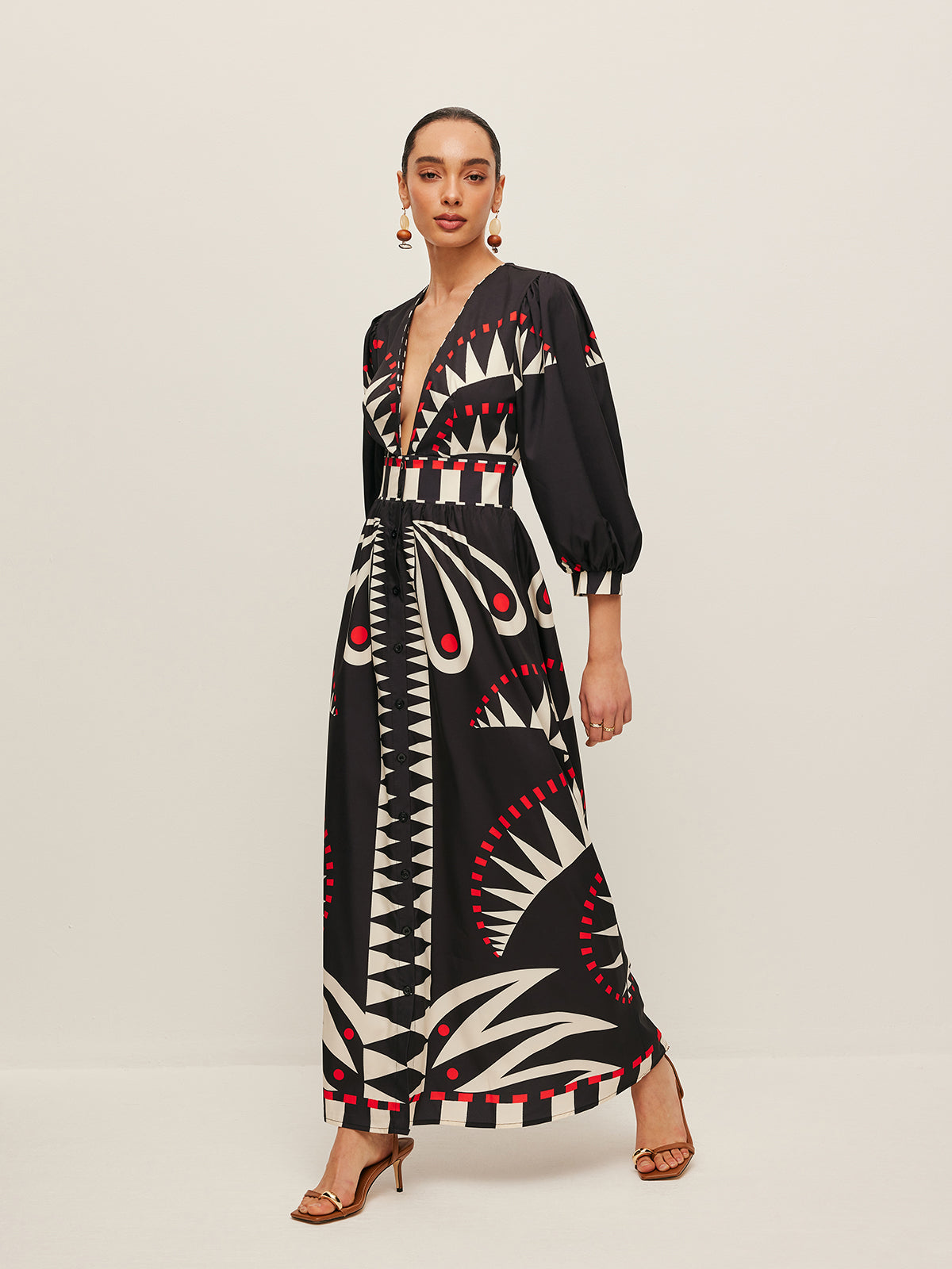 Boho Print V-Neck Split Dress - Chic Rio