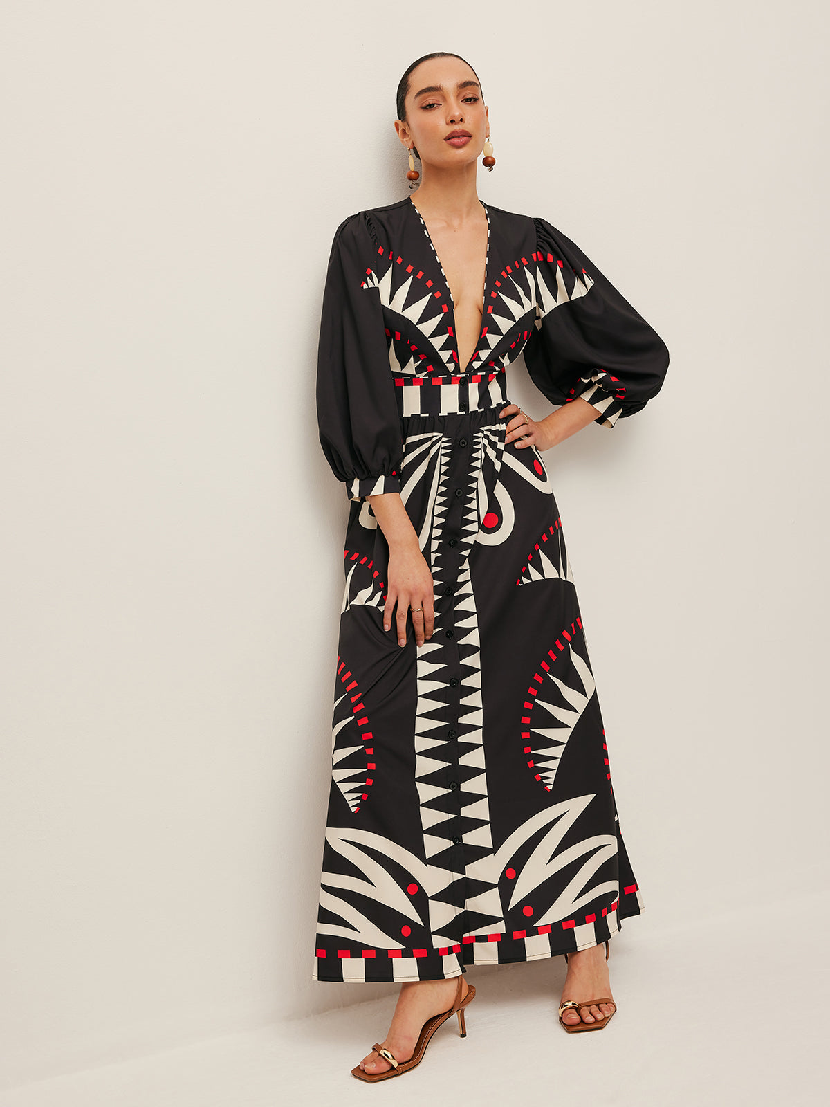 Boho Print V-Neck Split Dress - Chic Rio
