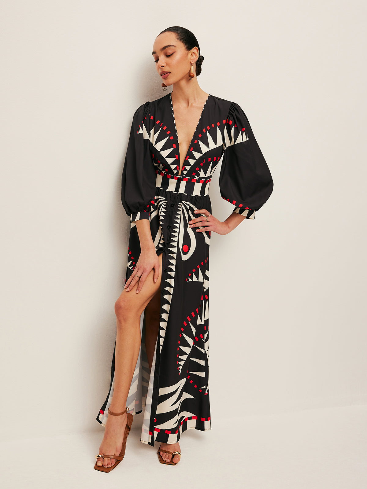 Boho Print V-Neck Split Dress - Chic Rio