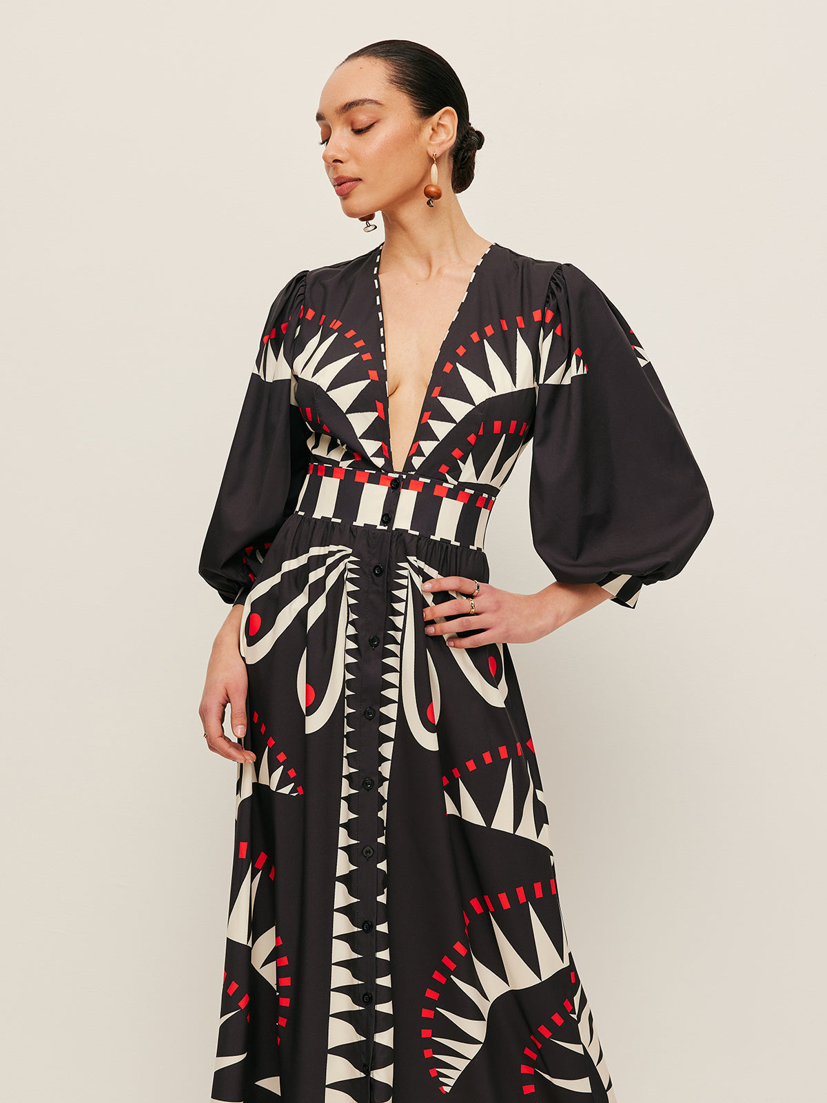 Boho Print V-Neck Split Dress - Chic Rio