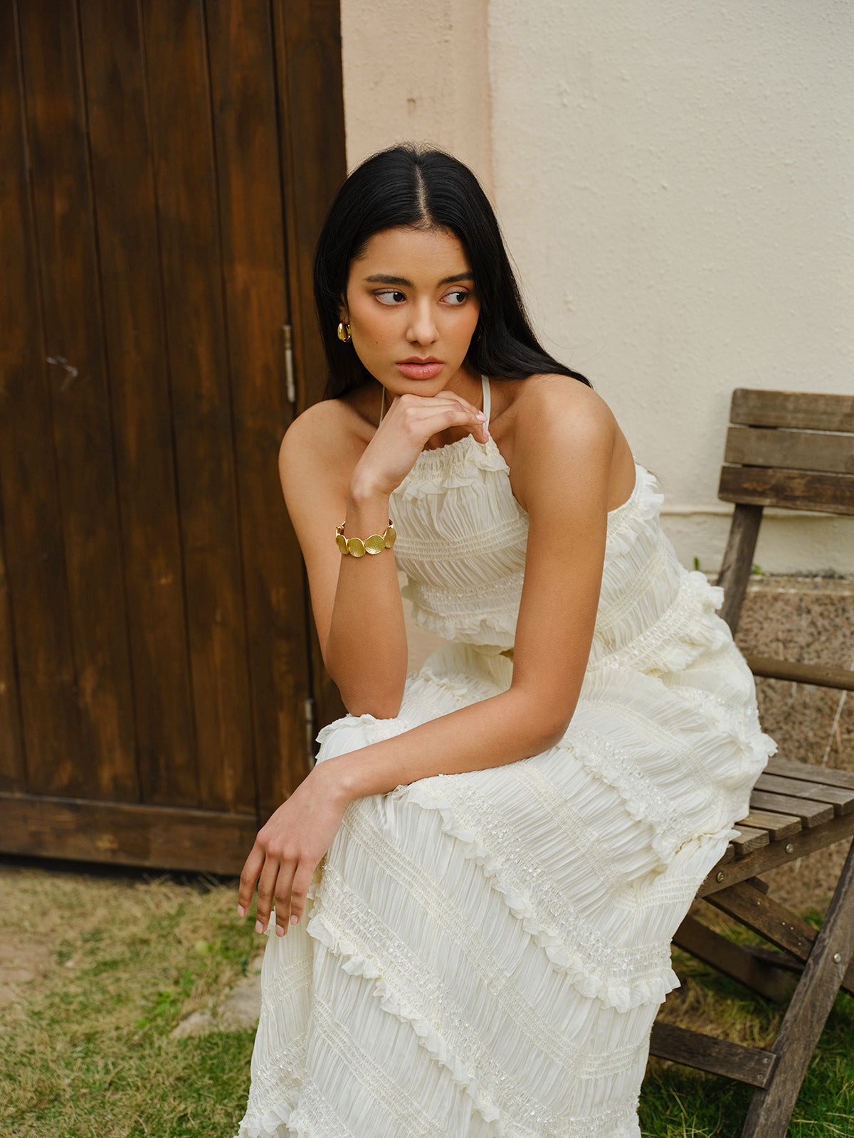 Smocked Halter Crop Top With Tiered Skirt Set - Chic Rio