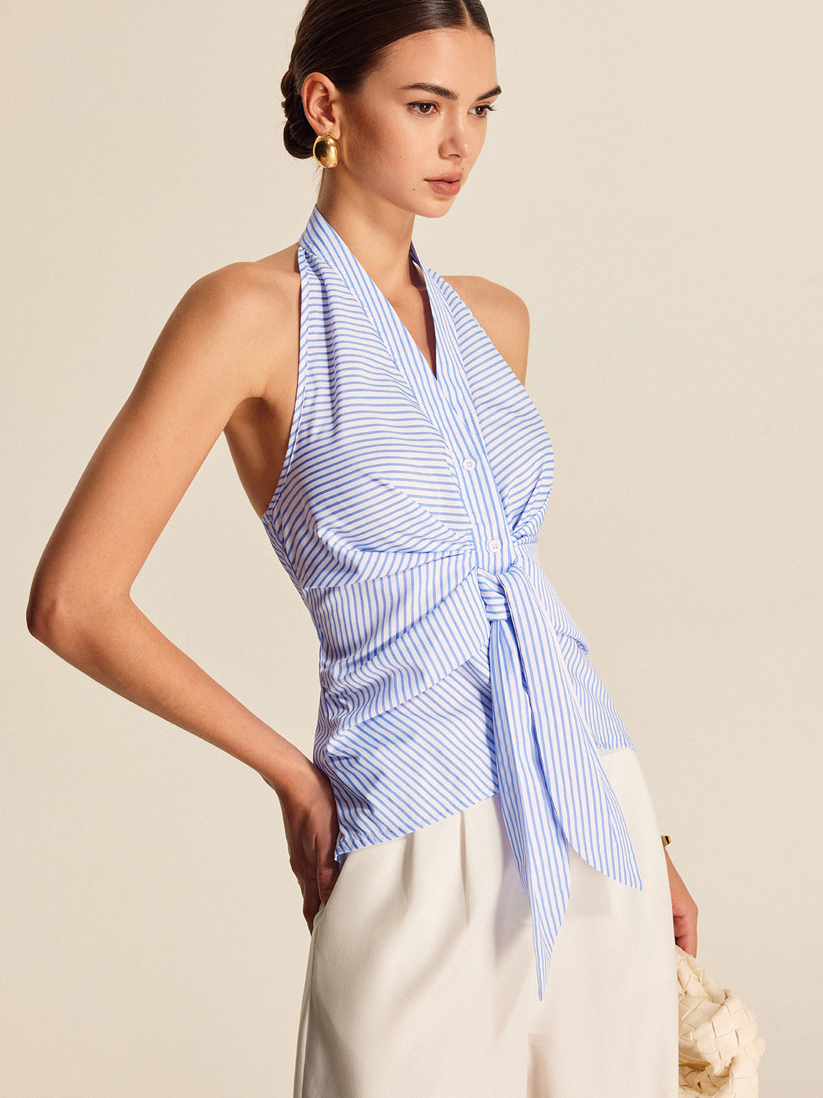 Striped Halter Tie Top - Chic Rio