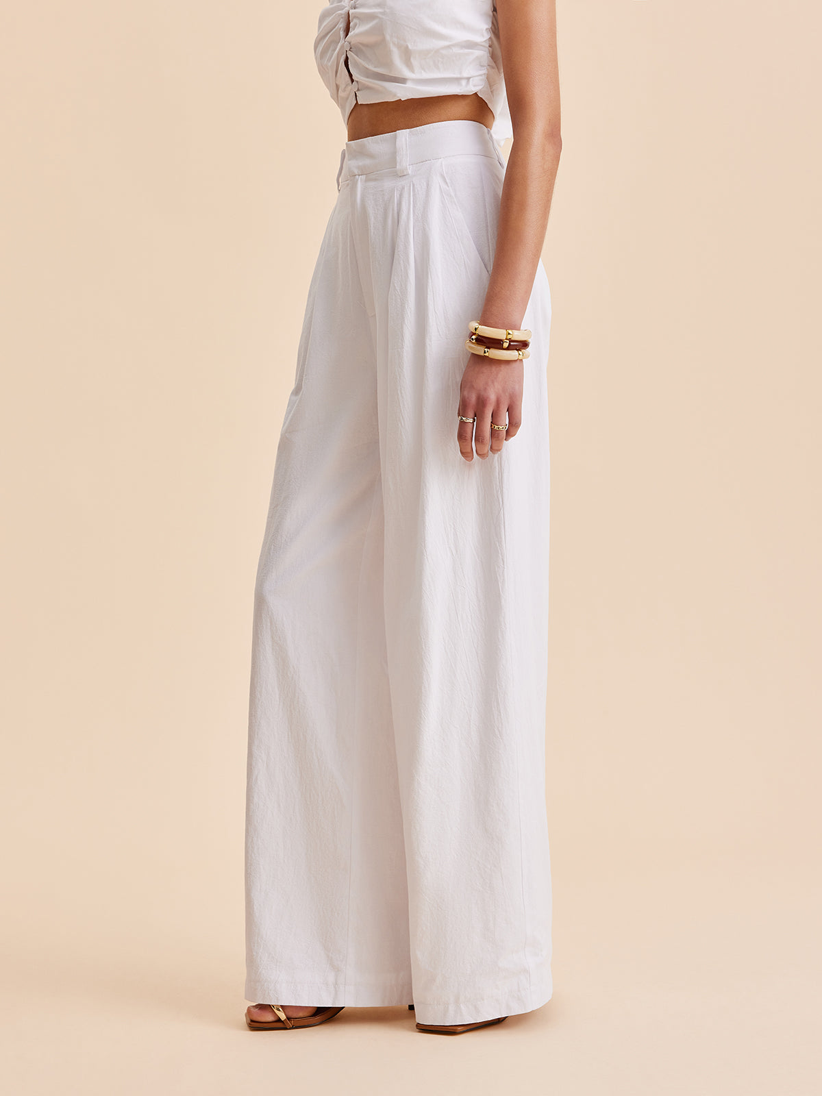 Cotton Mid-Waist Wide-Leg Pants With Pockets - Chic Rio