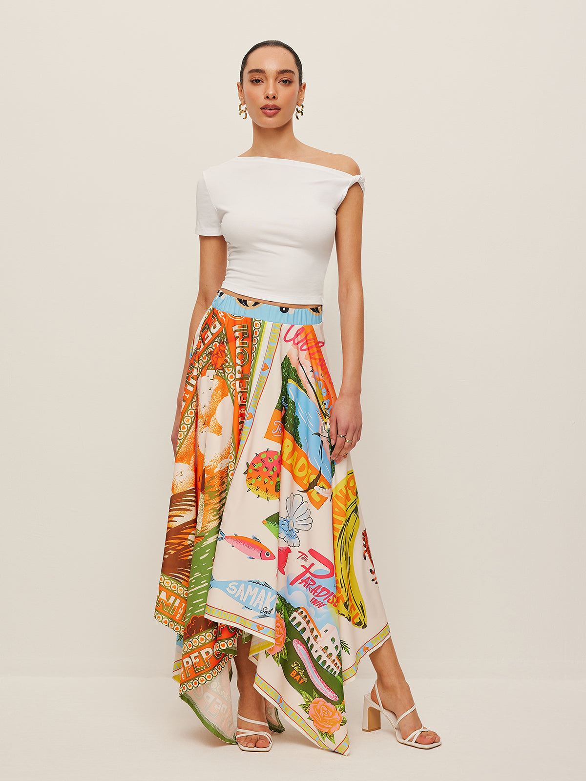 Printed Handkerchief Hem Skirt - Chic Rio