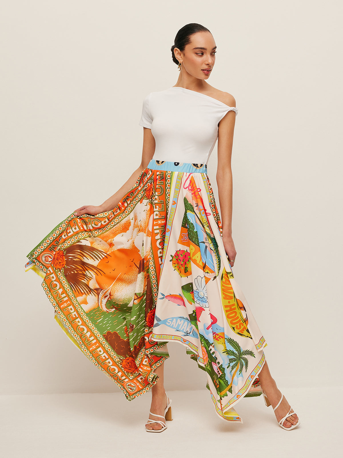 Printed Handkerchief Hem Skirt - Chic Rio
