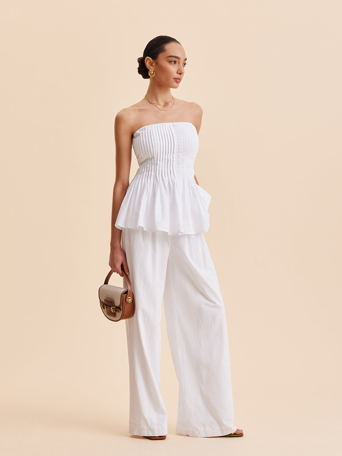 Cotton Mid-Waist Wide-Leg Pants With Pockets - Chic Rio