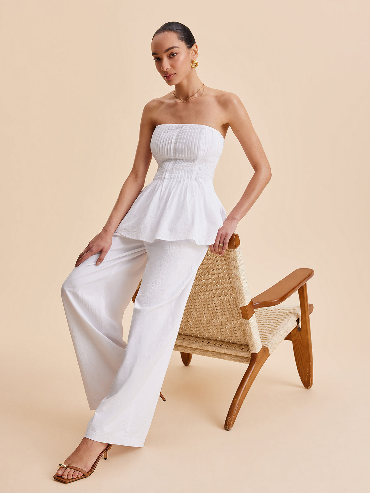 Cotton Mid-Waist Wide-Leg Pants With Pockets - Chic Rio
