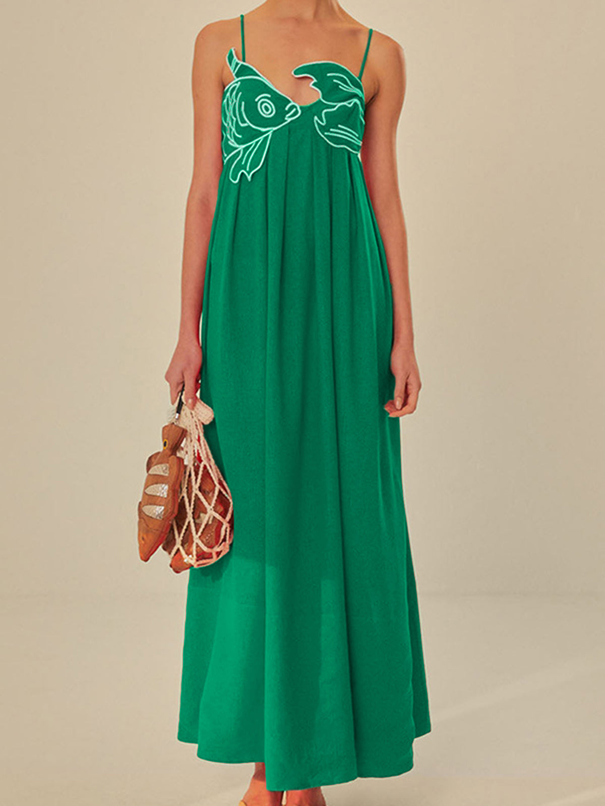 Embroidered Fish Semi-Sheer Cami Dress - Chic Rio