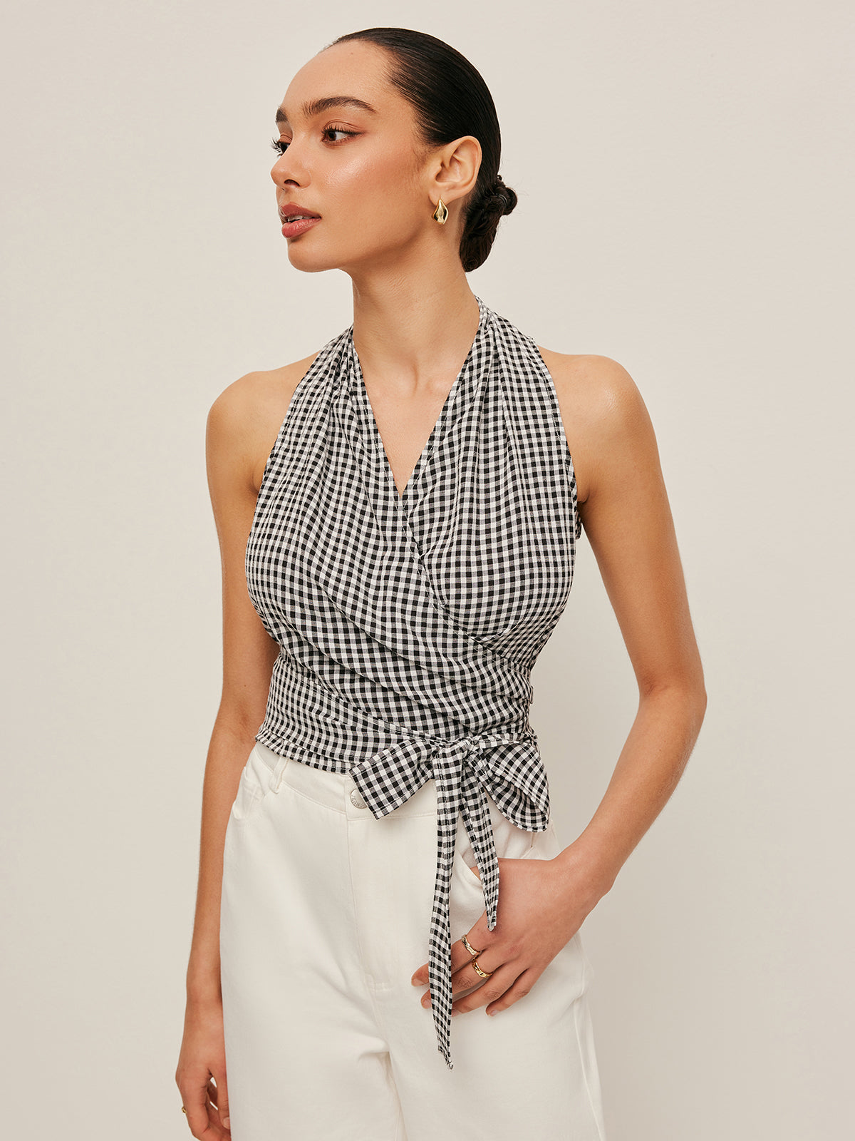 Gingham Halter Wrap Top - Chic Rio