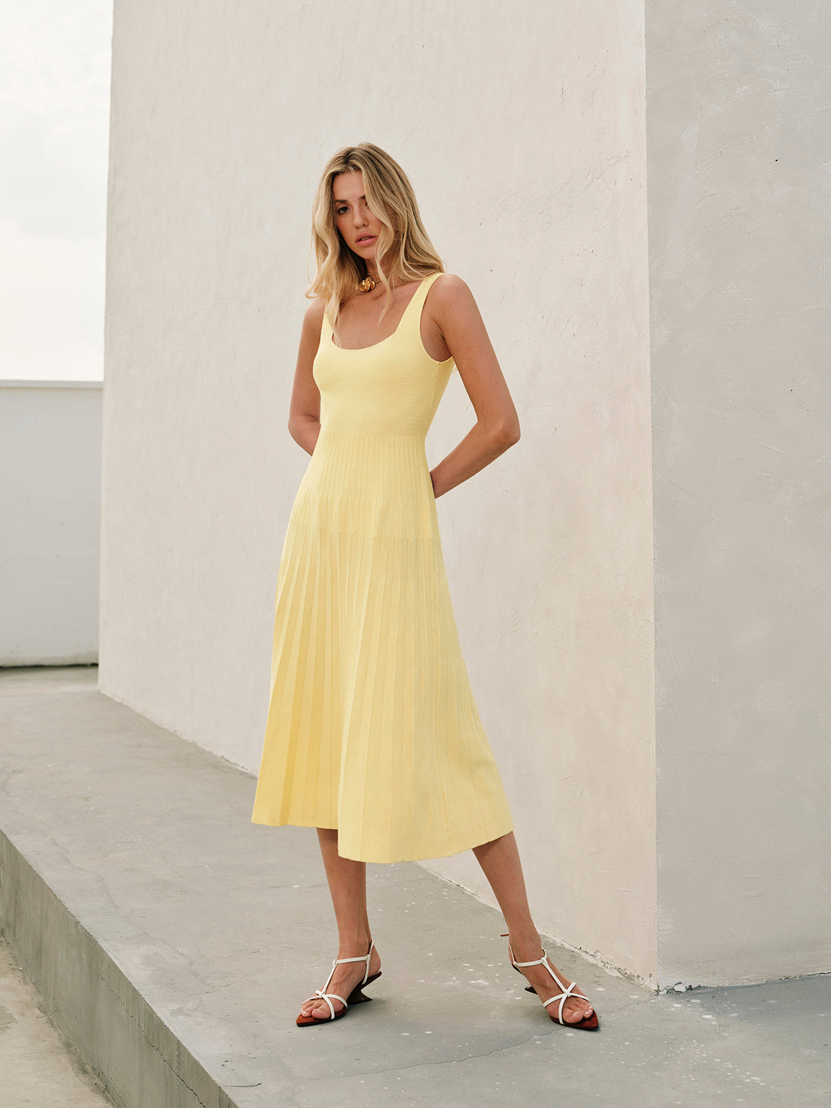 Square-Neck Ribbed Knit Dress - Chic Rio