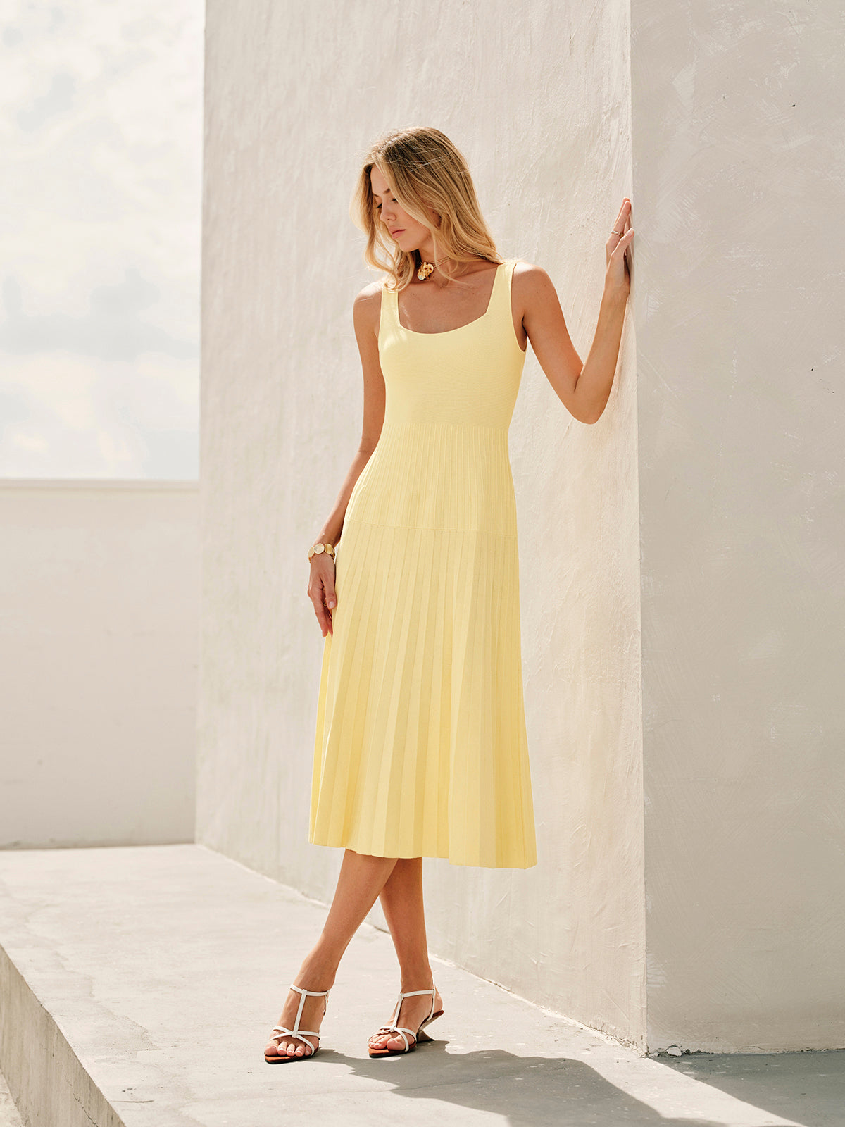 Square-Neck Ribbed Knit Dress - Chic Rio