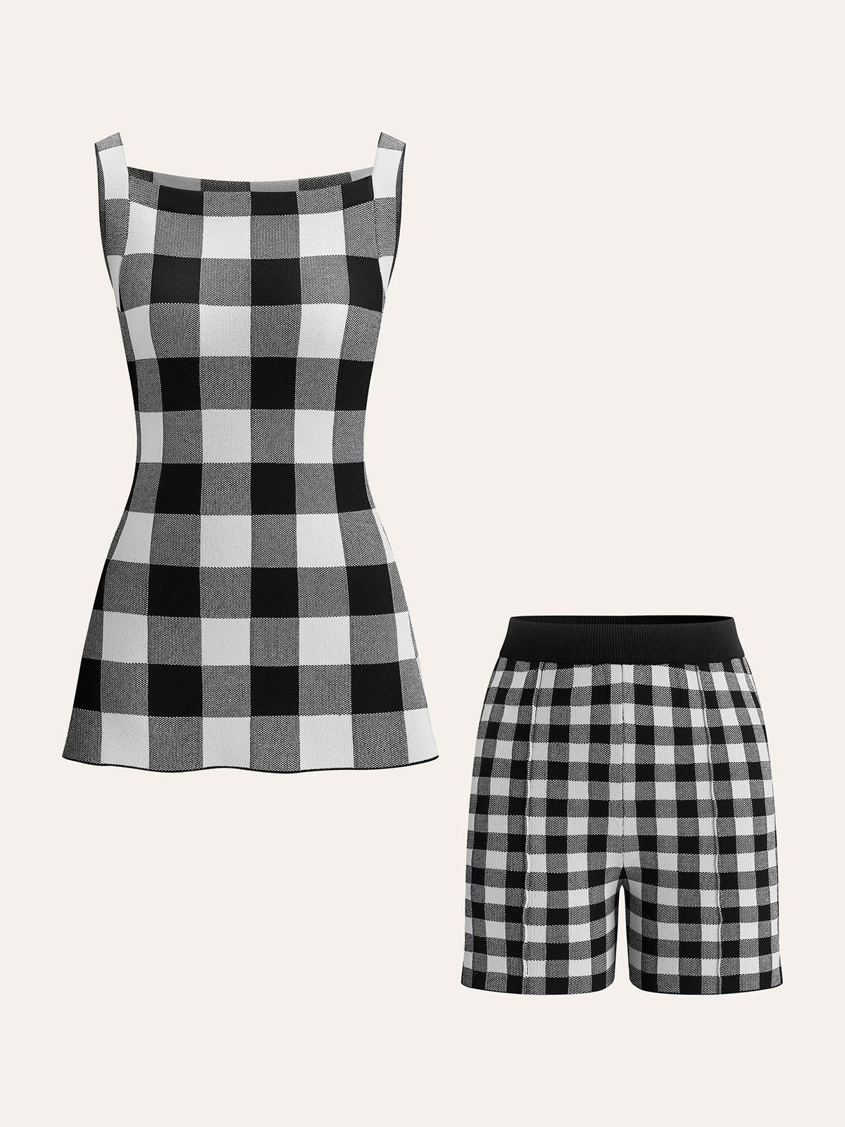 Checkerboard Sleeveless Knit Shorts Set - Chic Rio