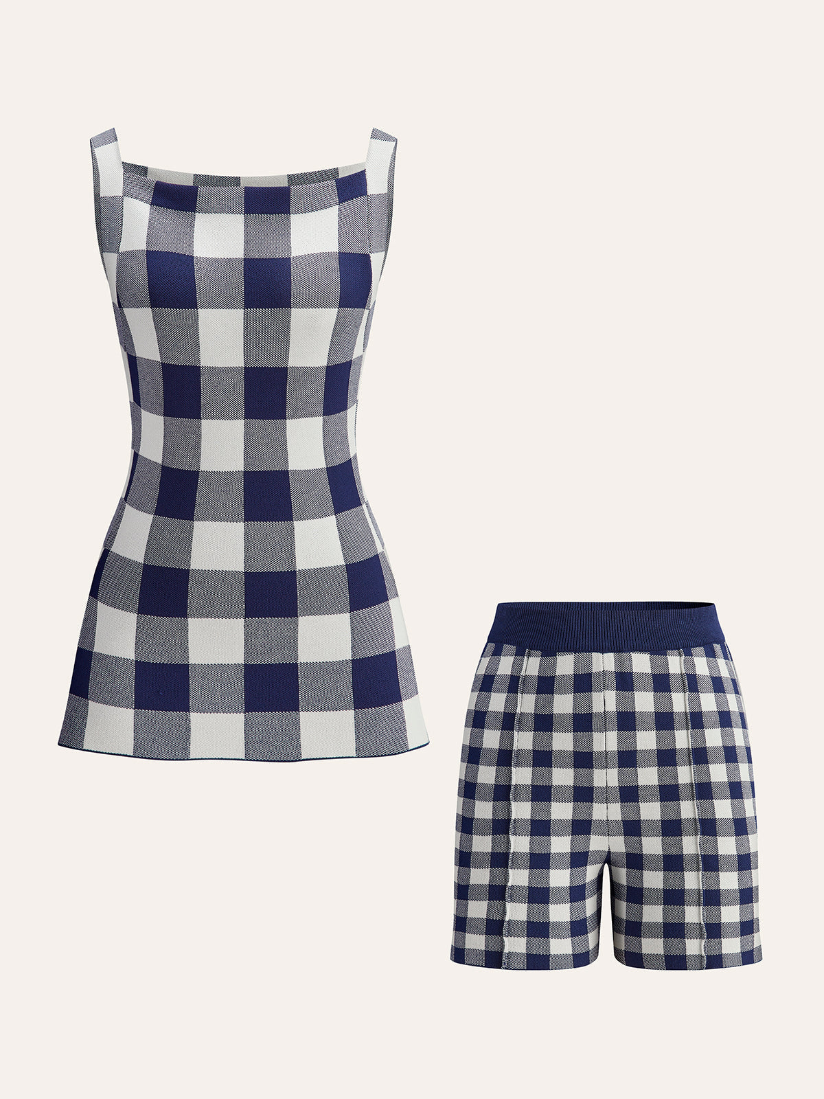 Checkerboard Sleeveless Knit Shorts Set - Chic Rio