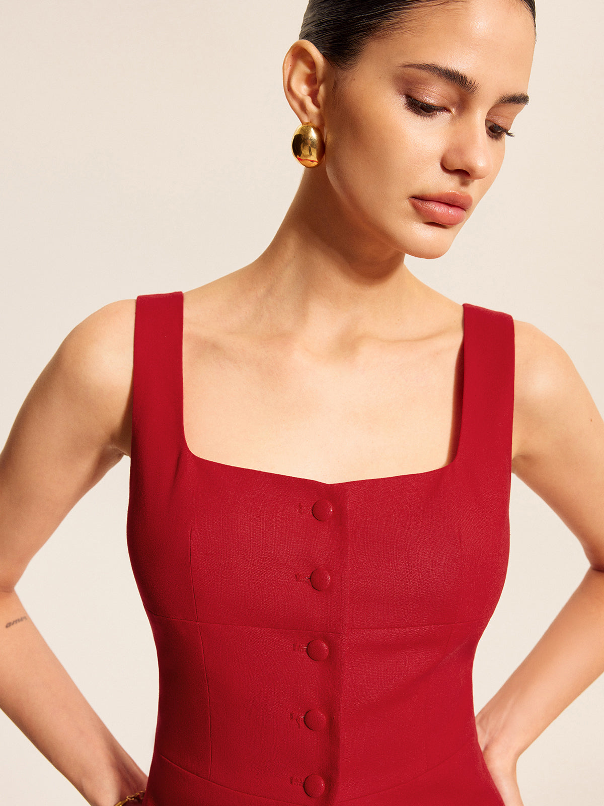 Cotton & Linen Square Neck Vest Top - Chic Rio