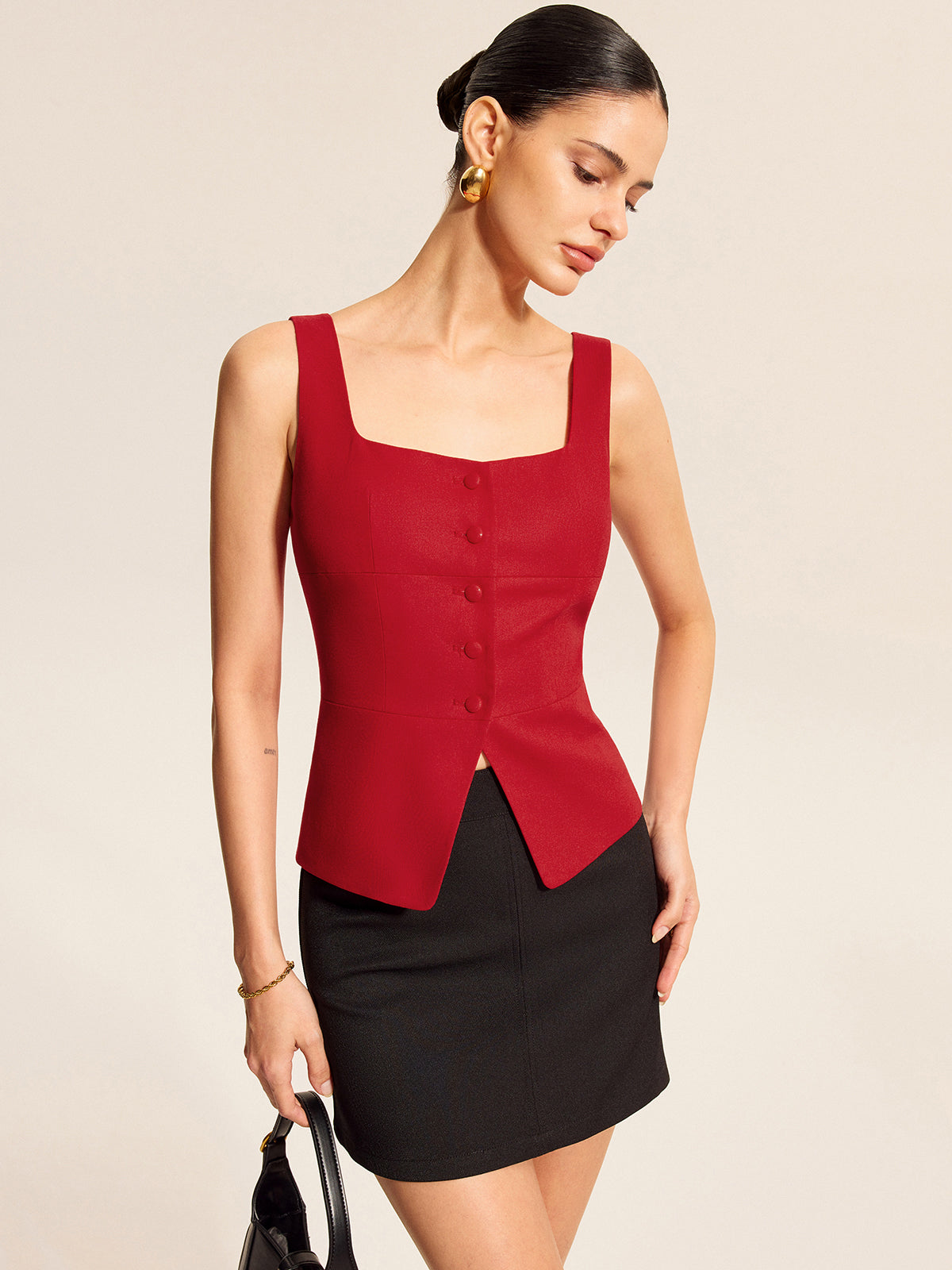 Cotton & Linen Square Neck Vest Top - Chic Rio