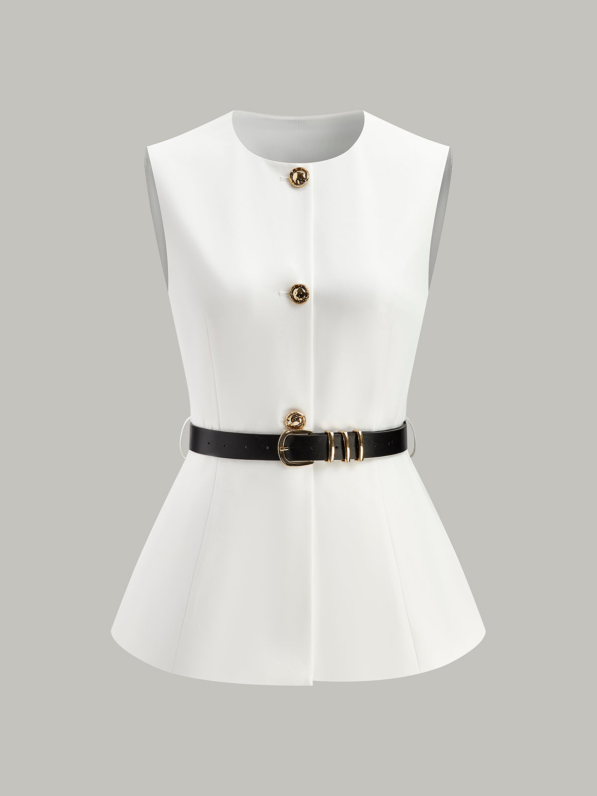 Button Detail Pockets Top With Belt - Chic Rio
